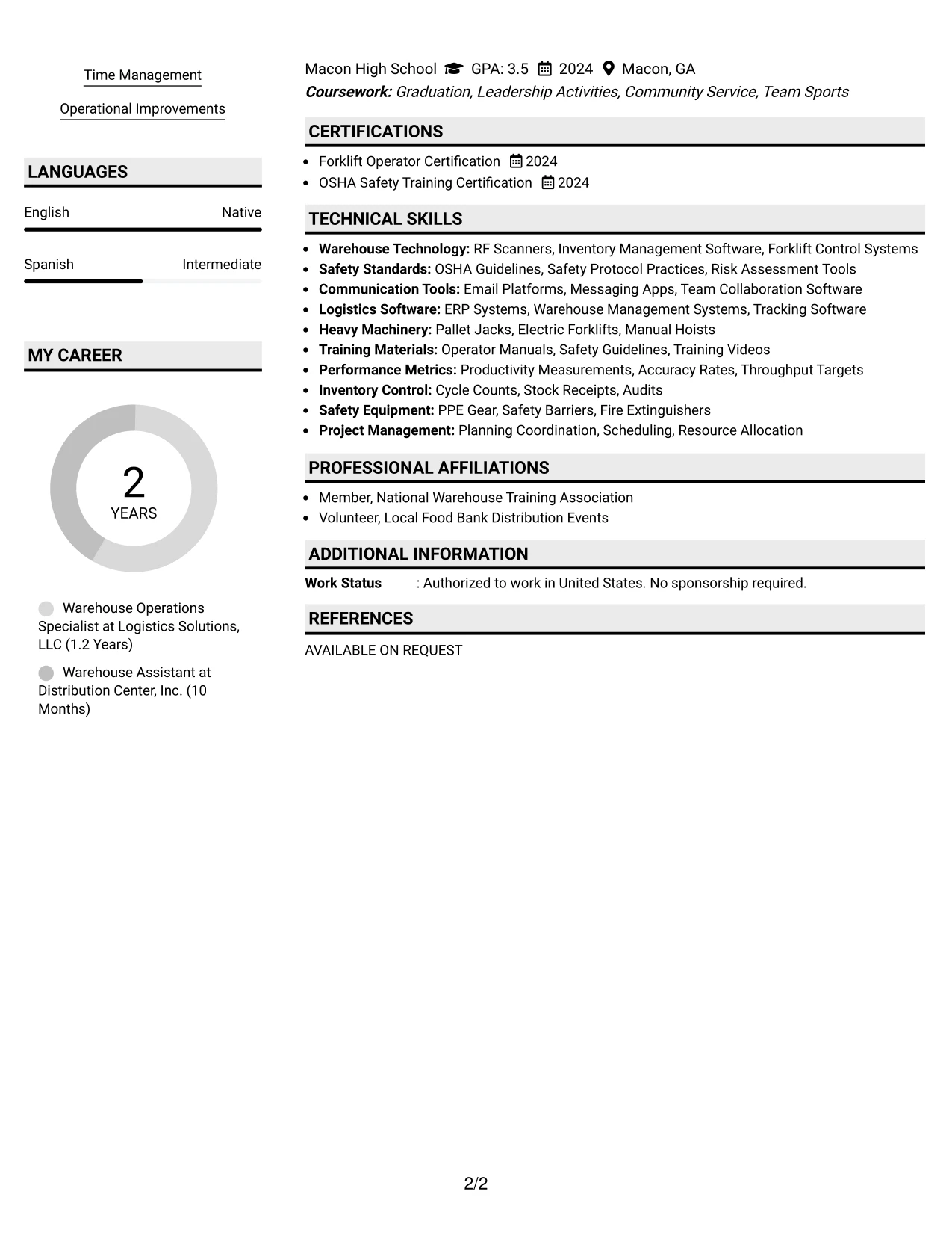 Resume Example Page 2