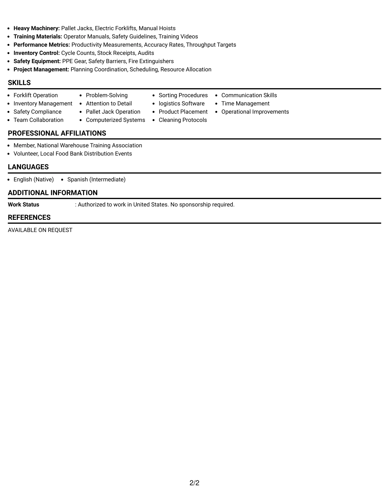 Resume Example Page 2