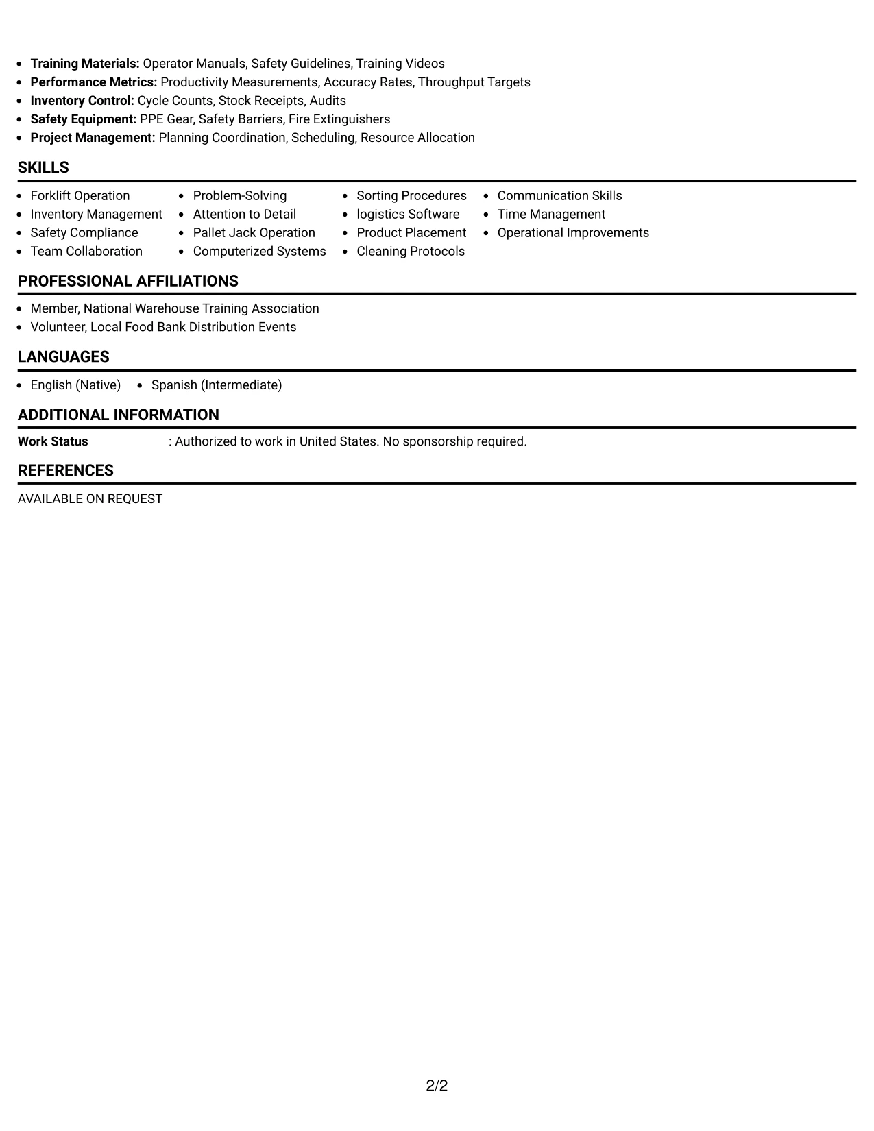 Resume Example Page 2