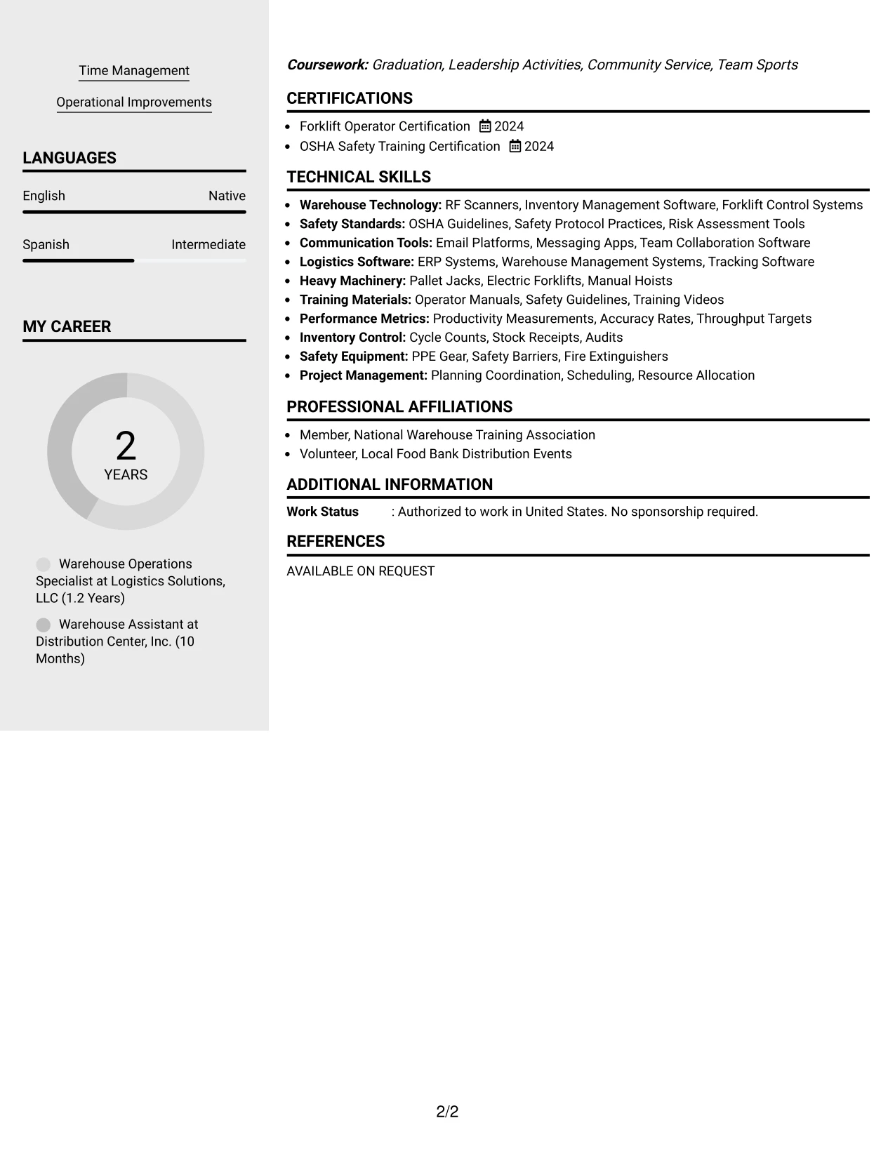 Resume Example Page 2