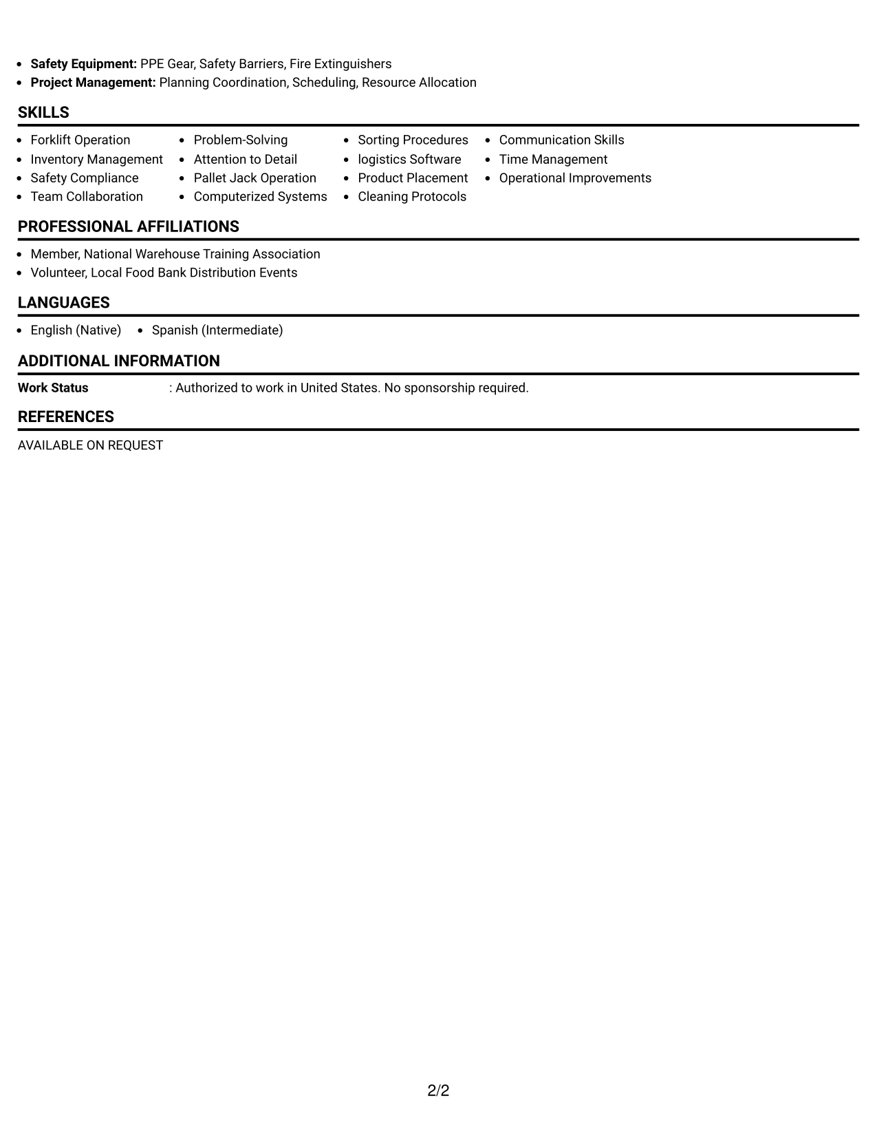 Resume Example Page 2