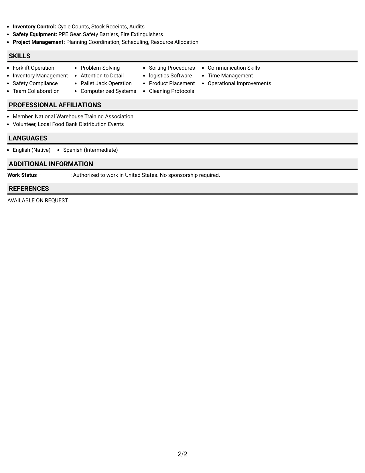 Resume Example Page 2