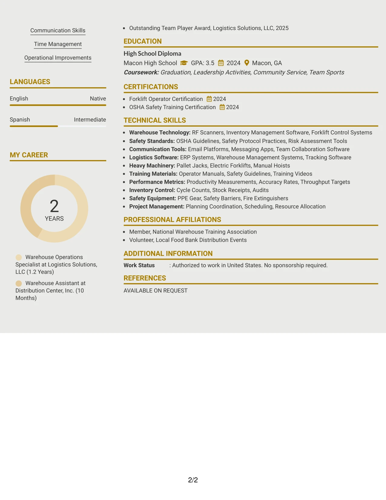 Resume Example Page 2