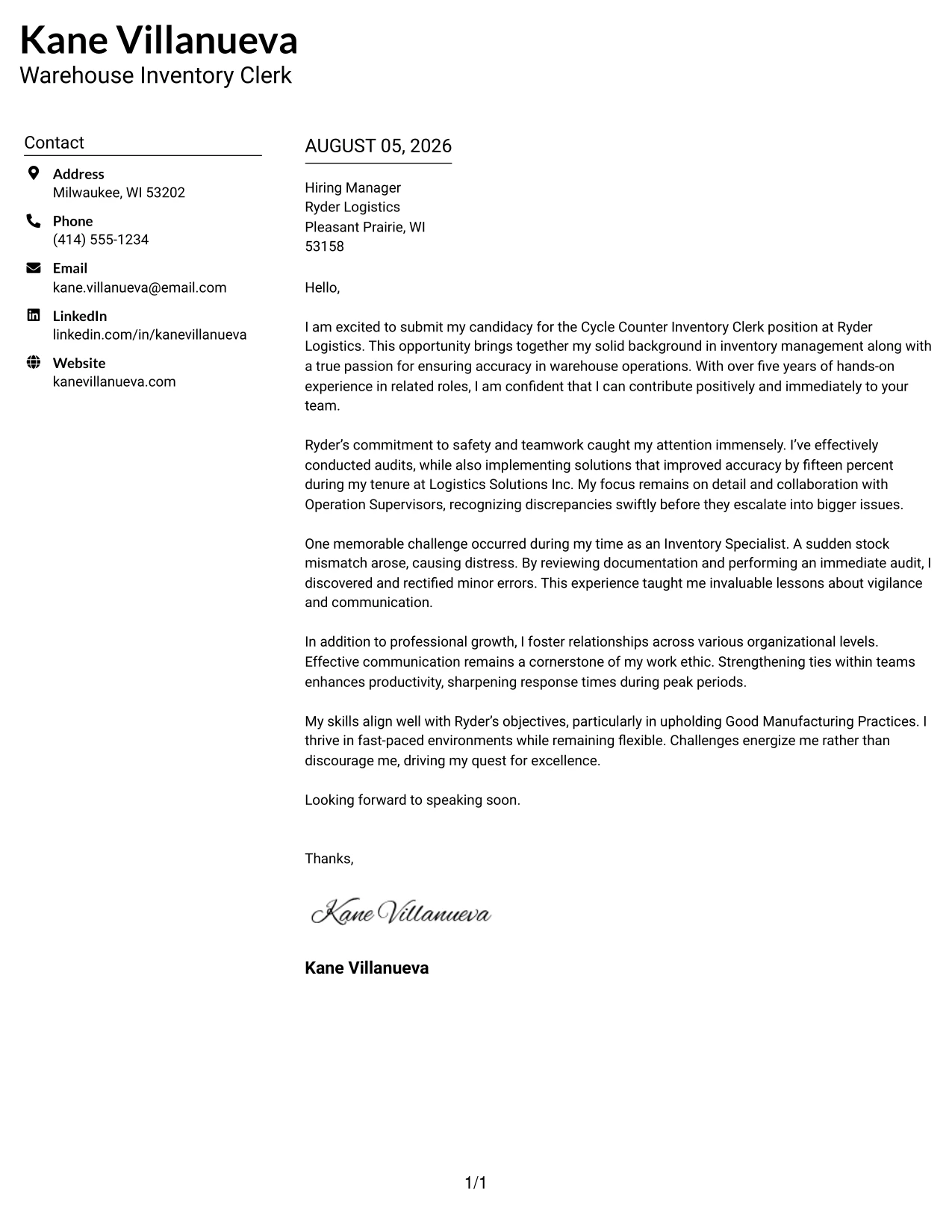 Resume Example Page 1