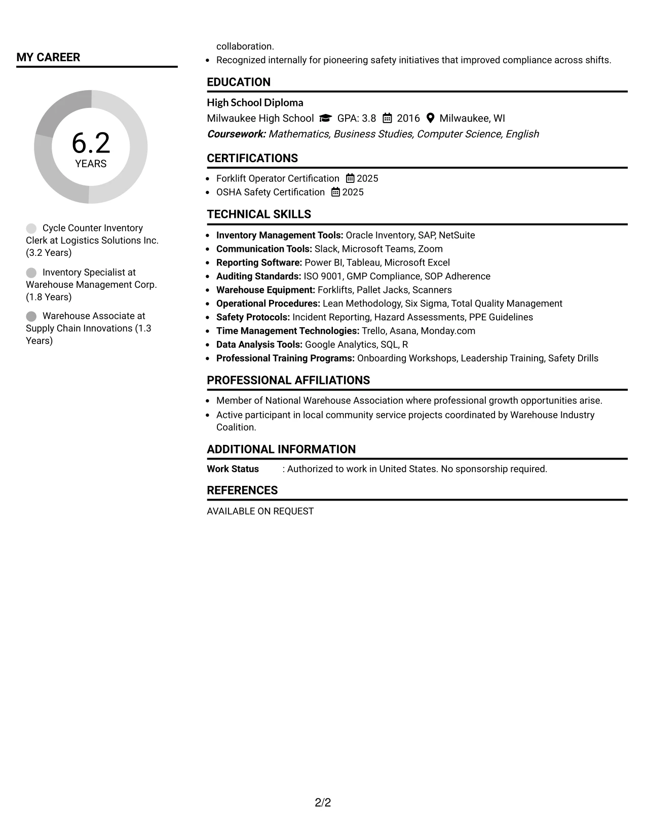 Resume Example Page 2