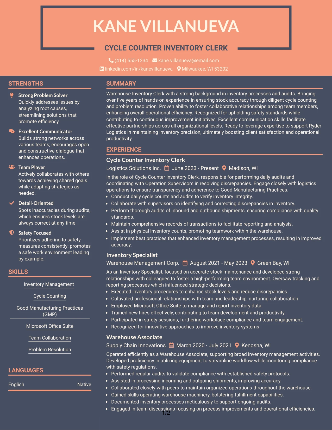 Resume Example Page 1