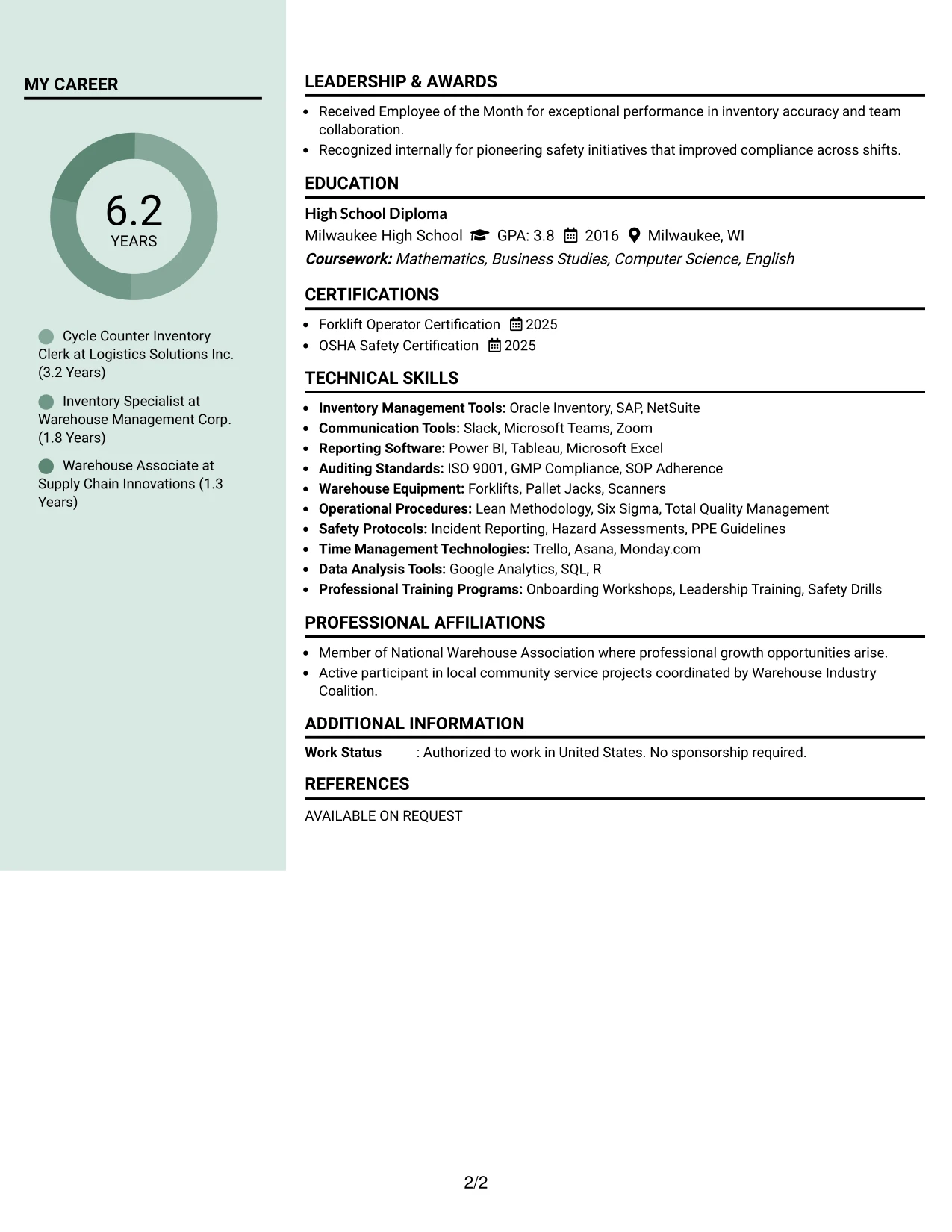 Resume Example Page 2