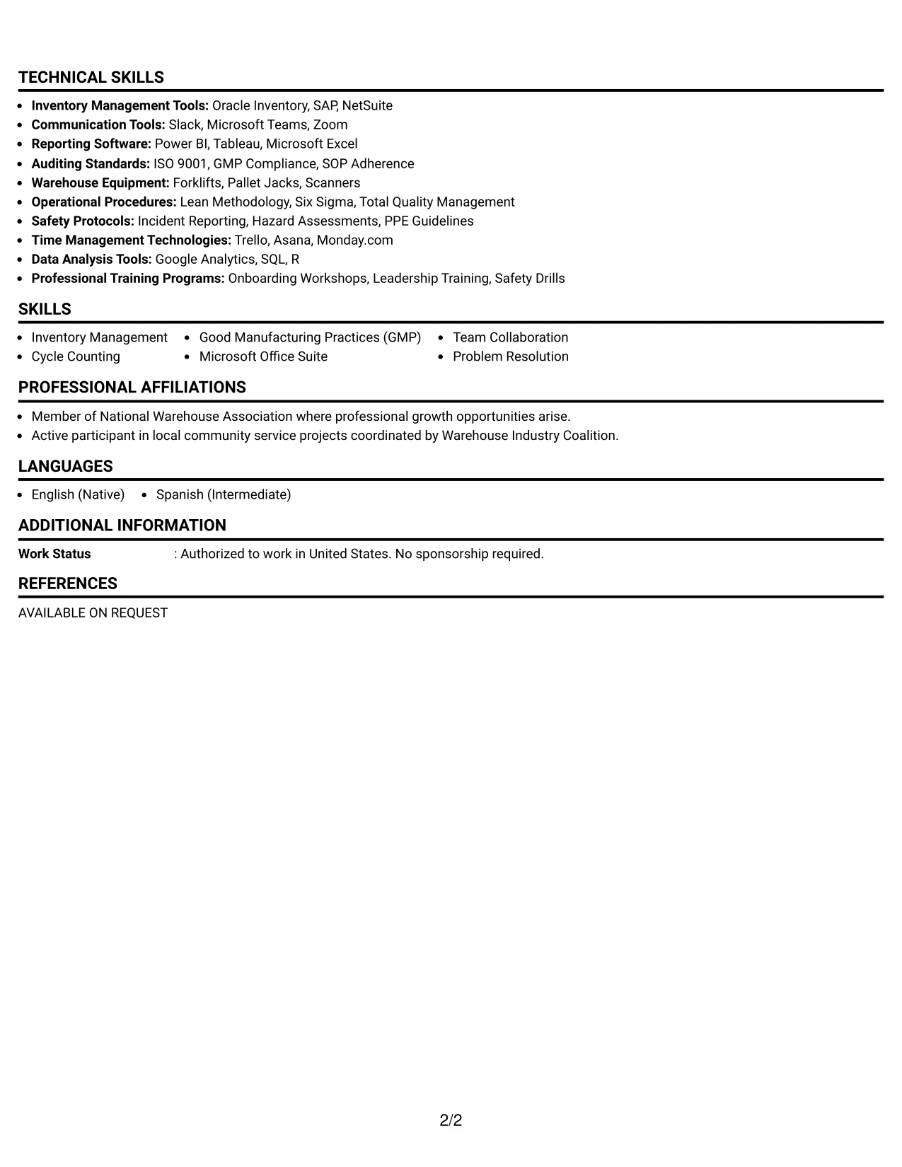 Resume Example Page 2