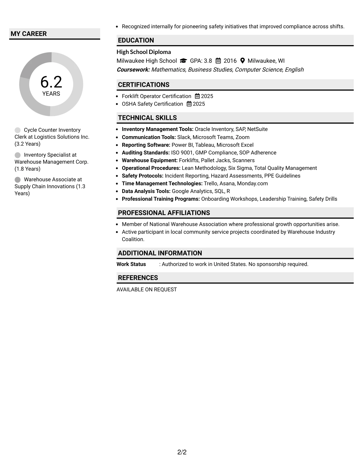 Resume Example Page 2