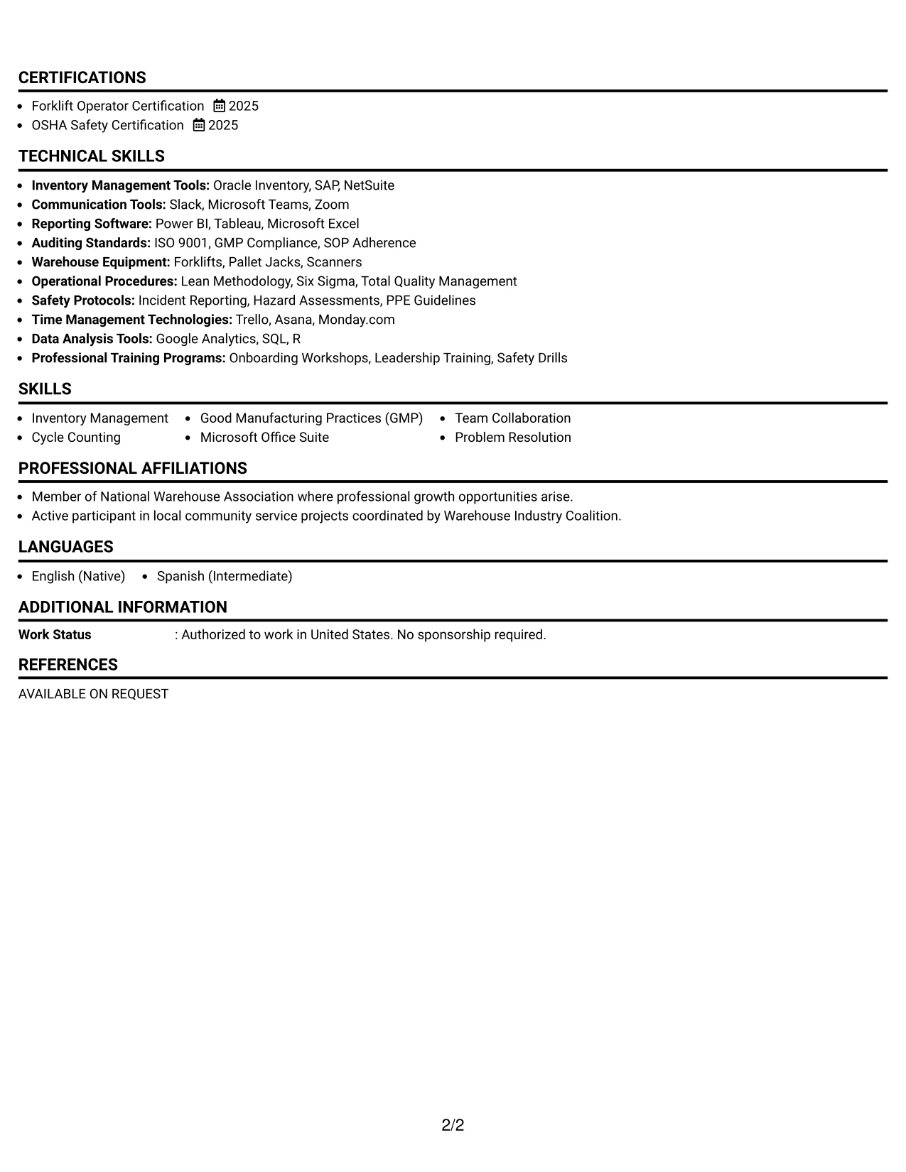 Resume Example Page 2