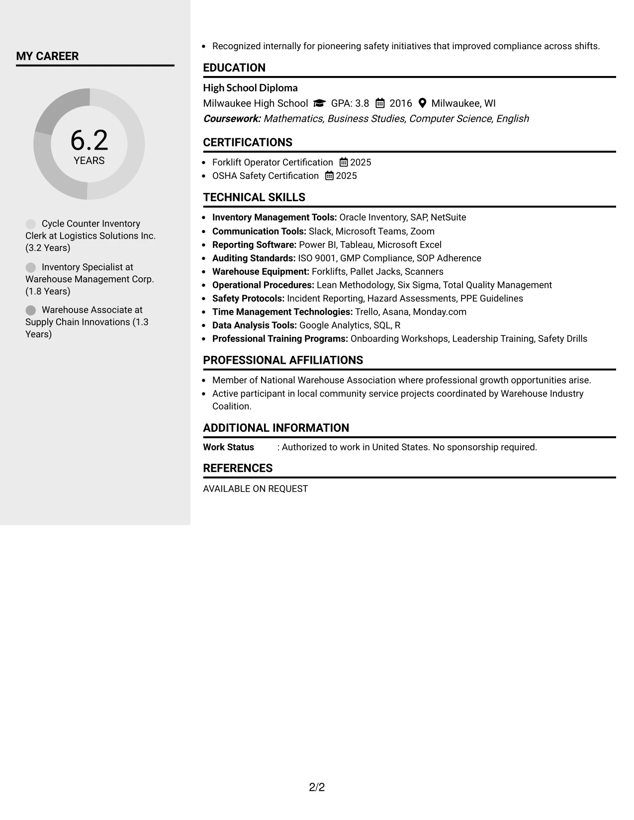 Resume Example Page 2