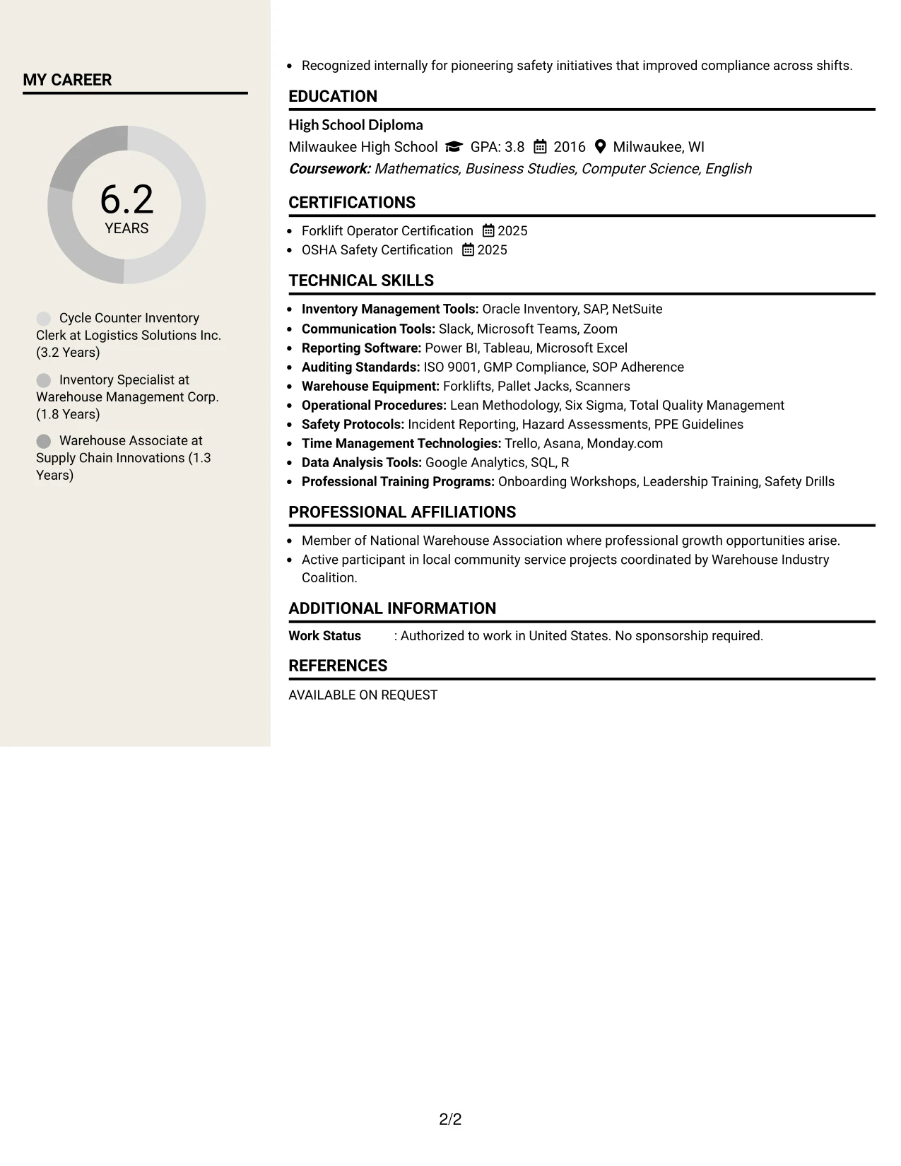 Resume Example Page 2