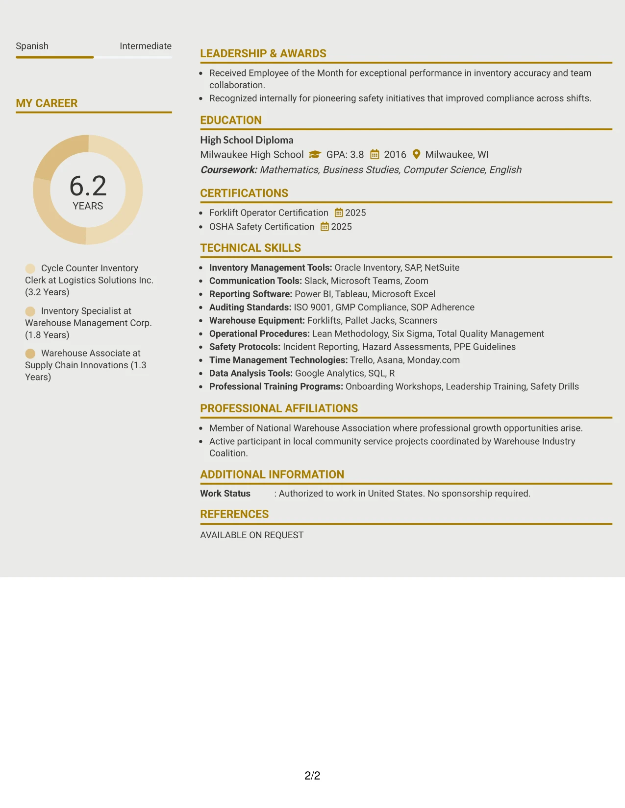 Resume Example Page 2