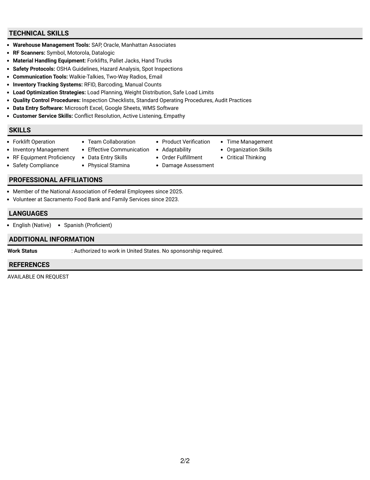 Resume Example Page 2