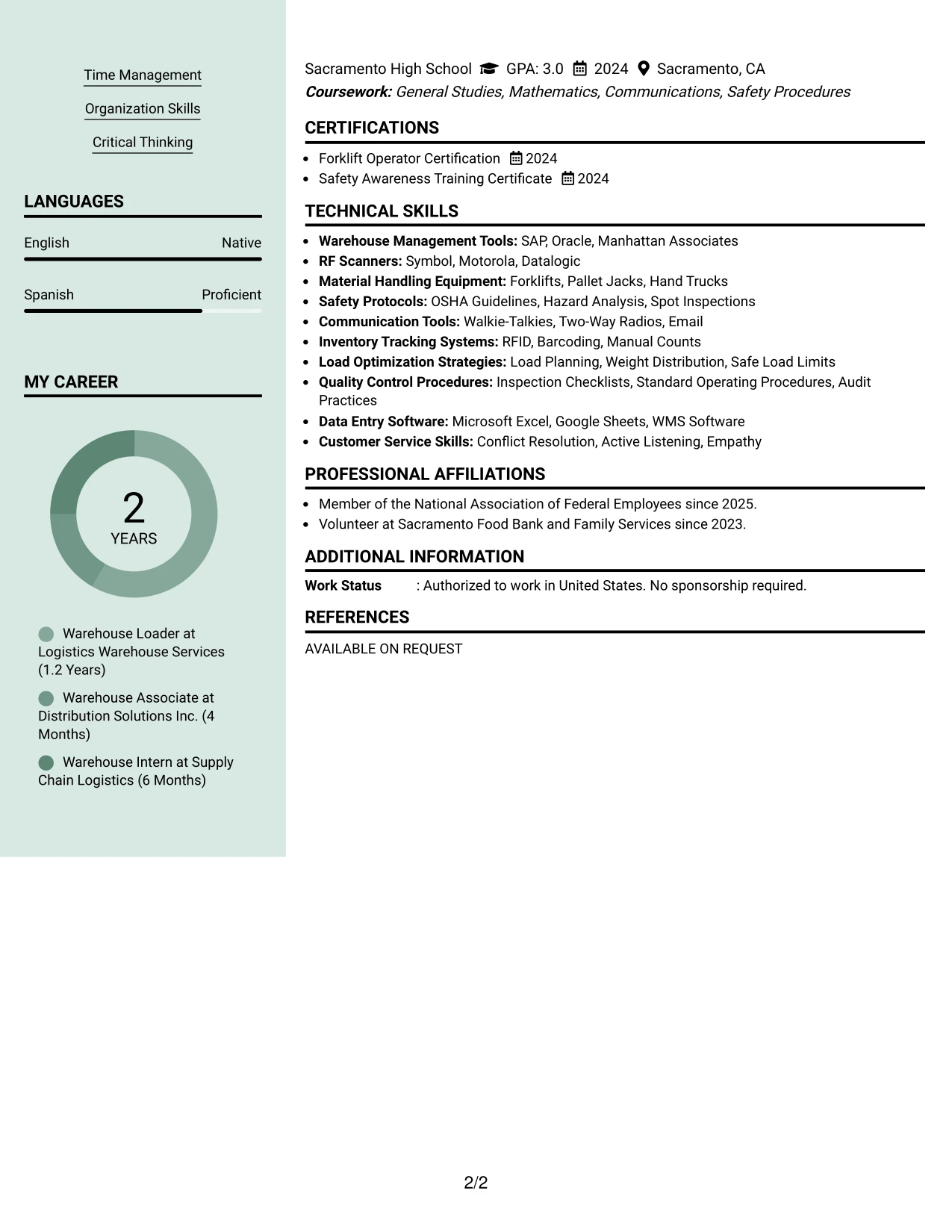 Resume Example Page 2
