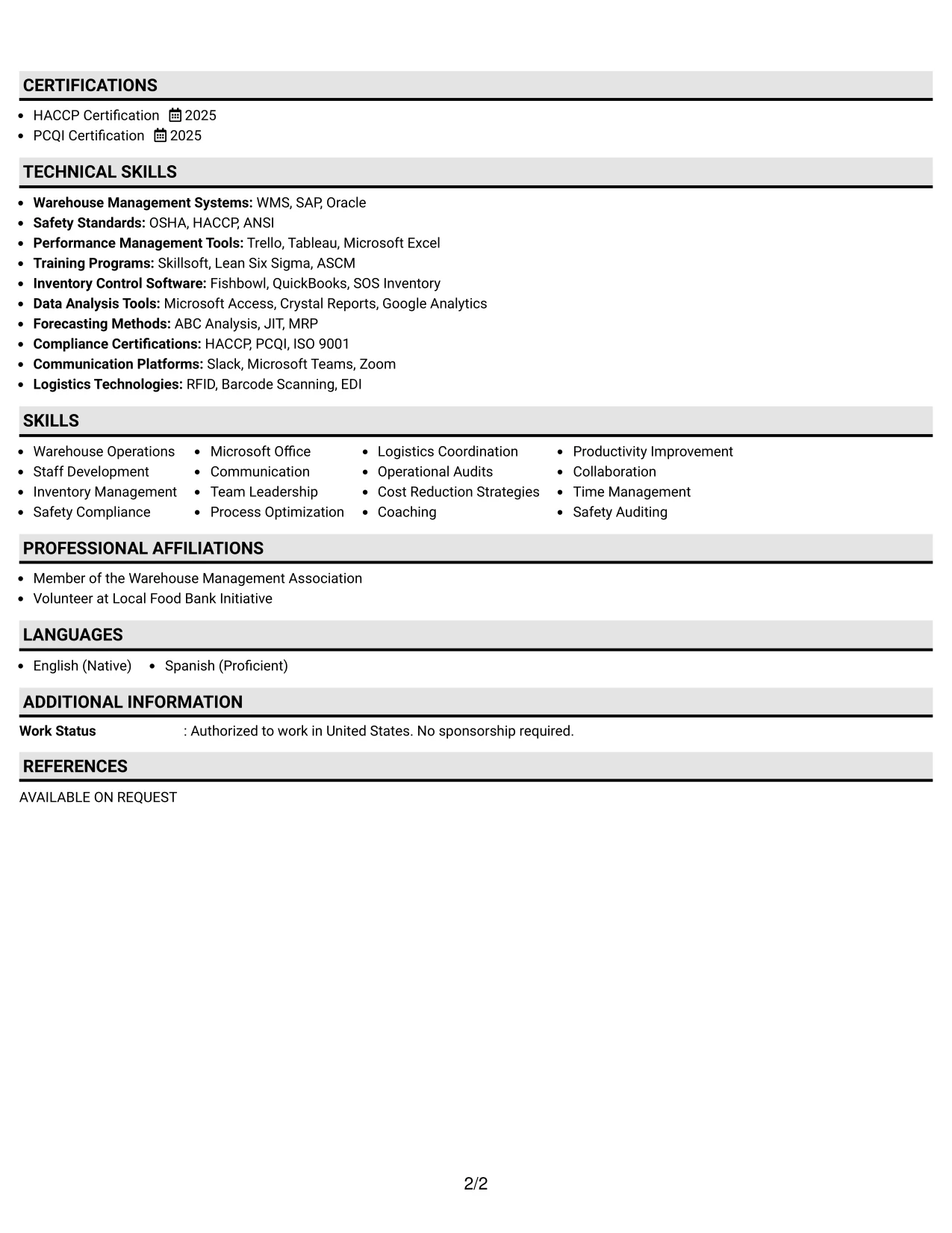 Resume Example Page 2