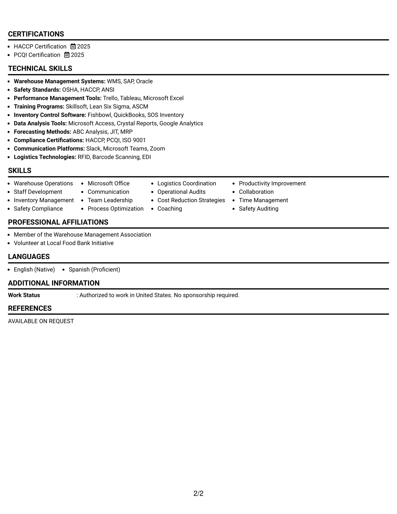 Resume Example Page 2