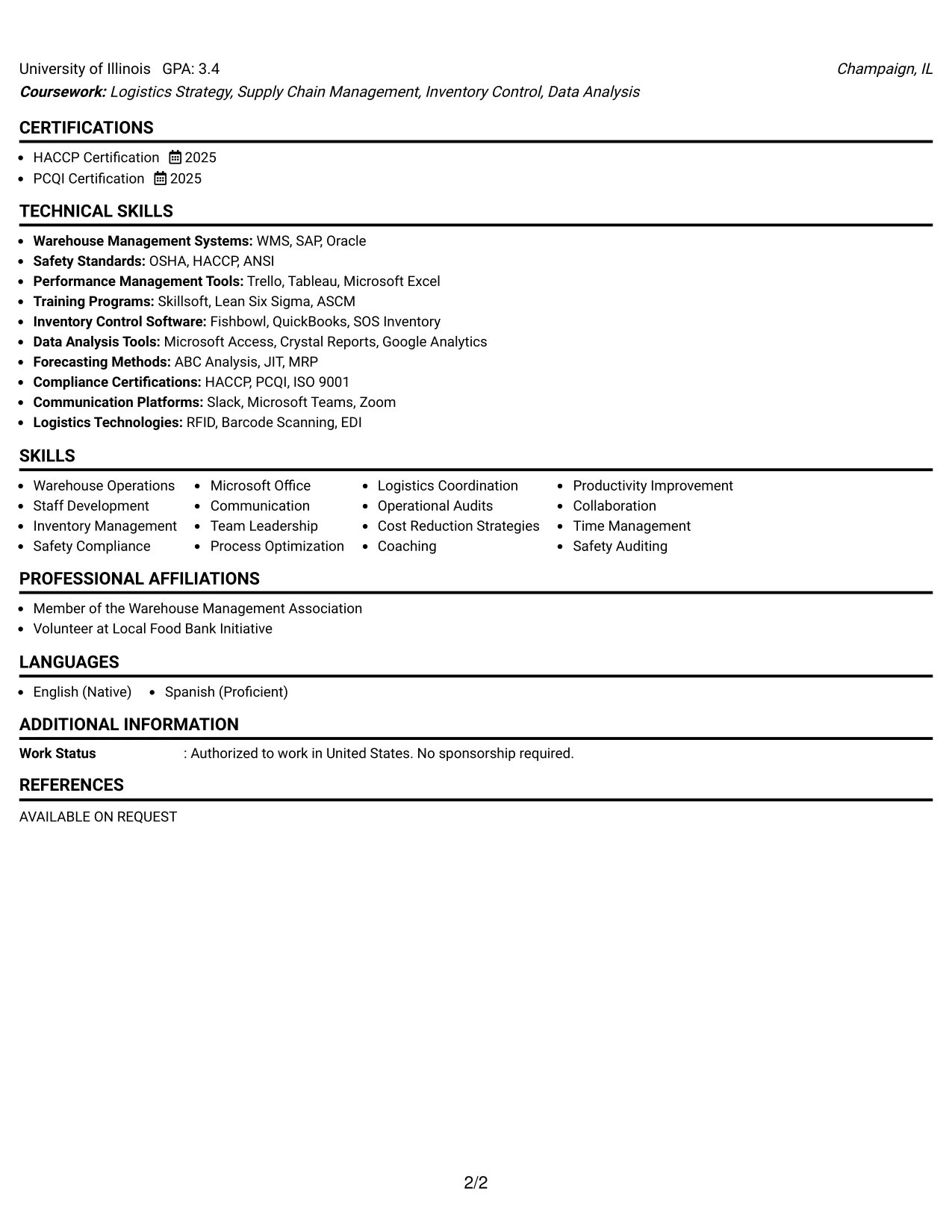 Resume Example Page 2