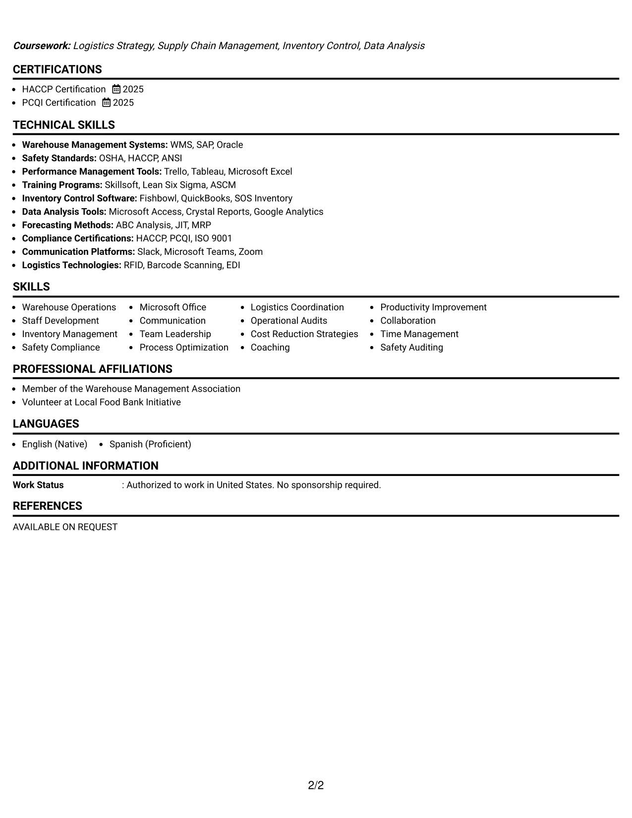 Resume Example Page 2