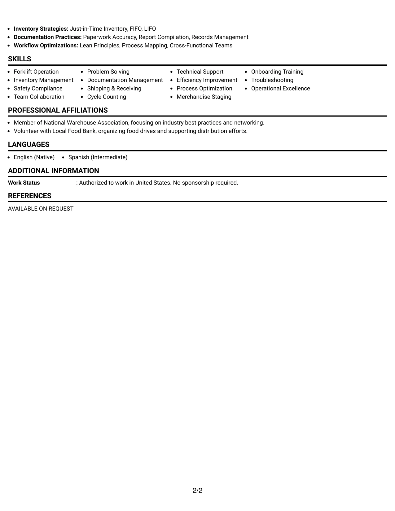 Resume Example Page 2