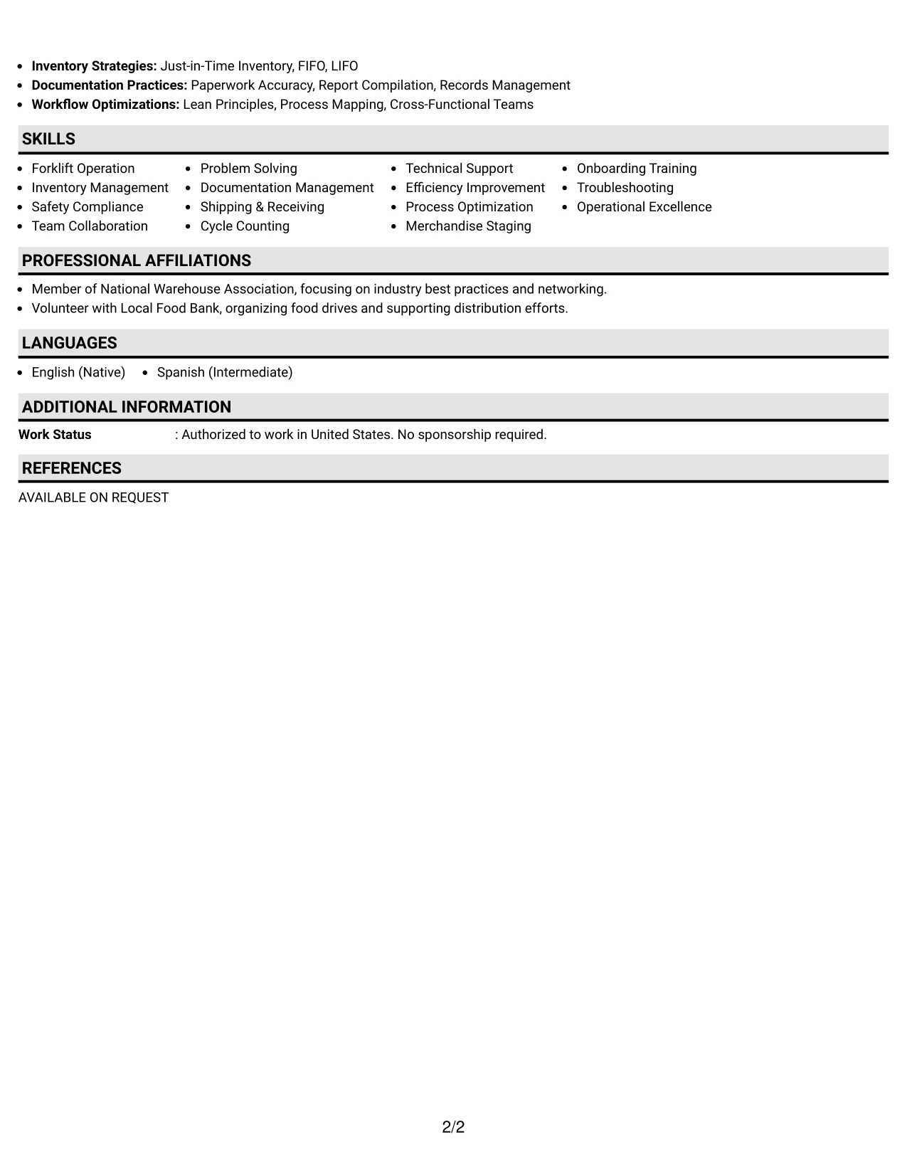 Resume Example Page 2