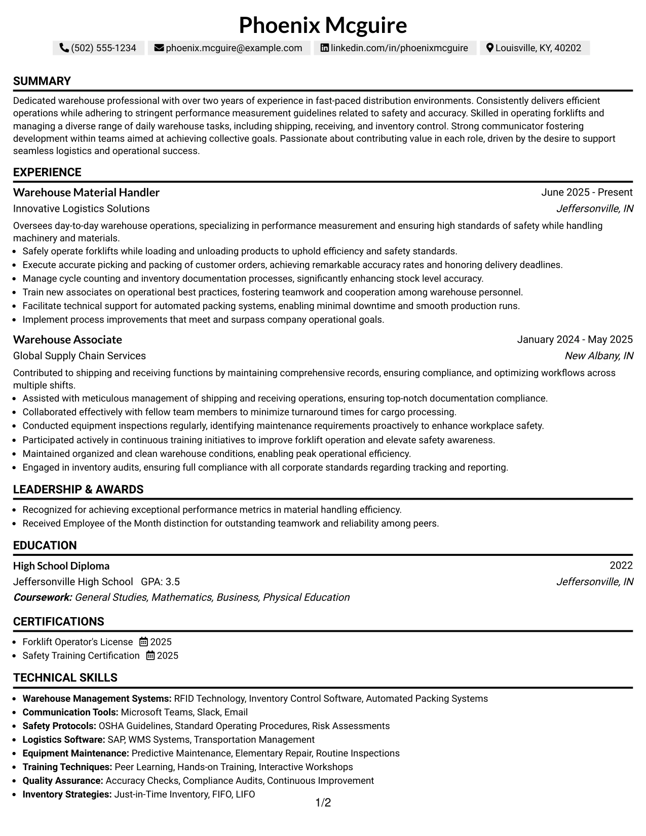 Resume Example Page 1