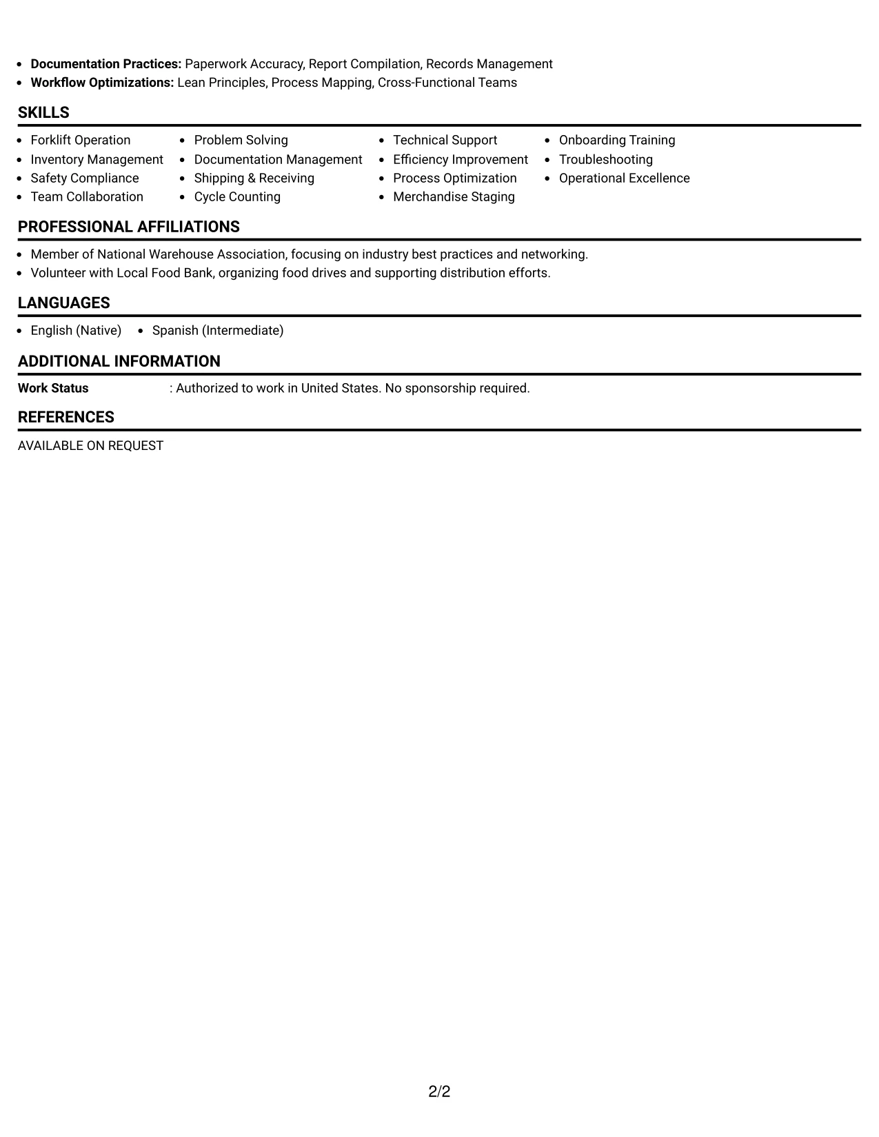 Resume Example Page 2