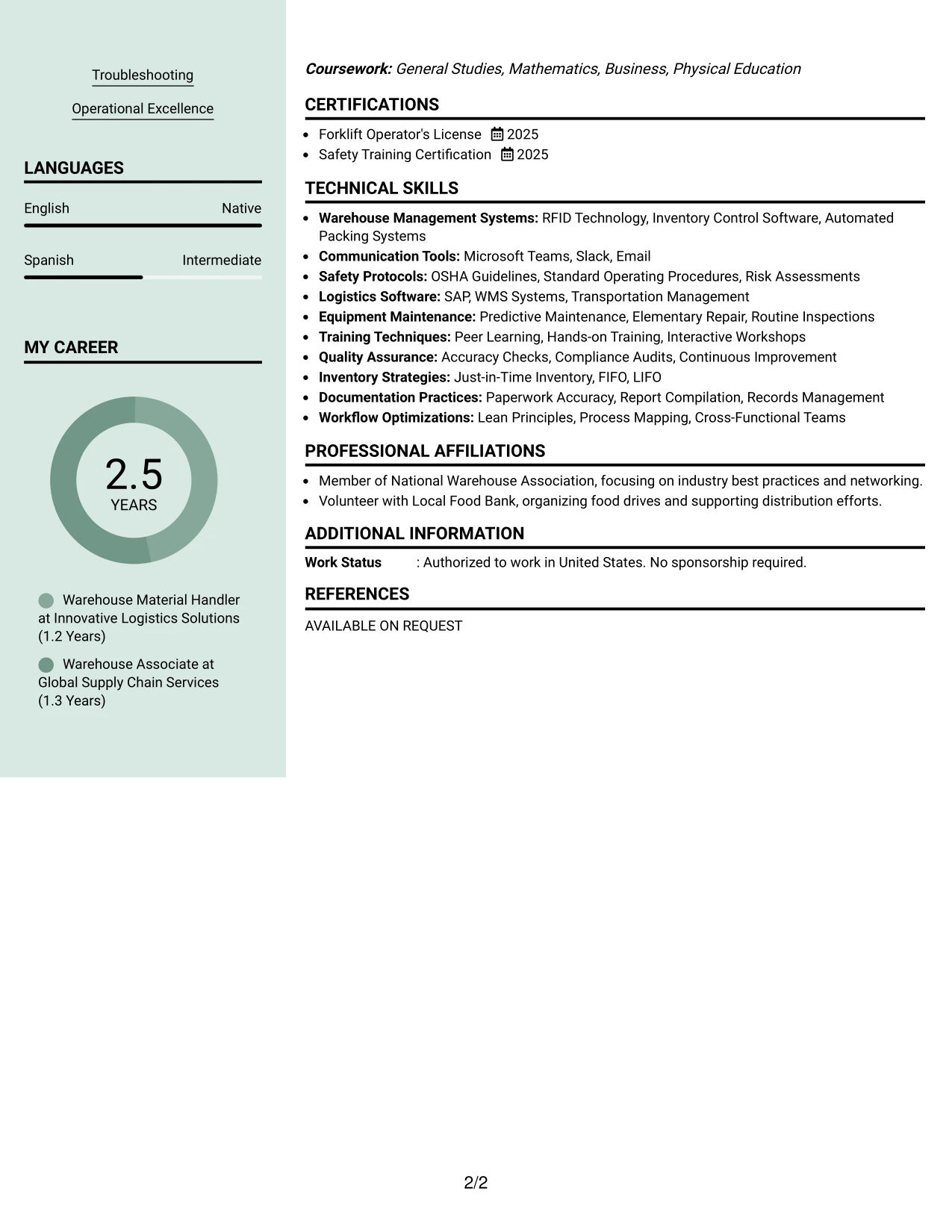 Resume Example Page 2