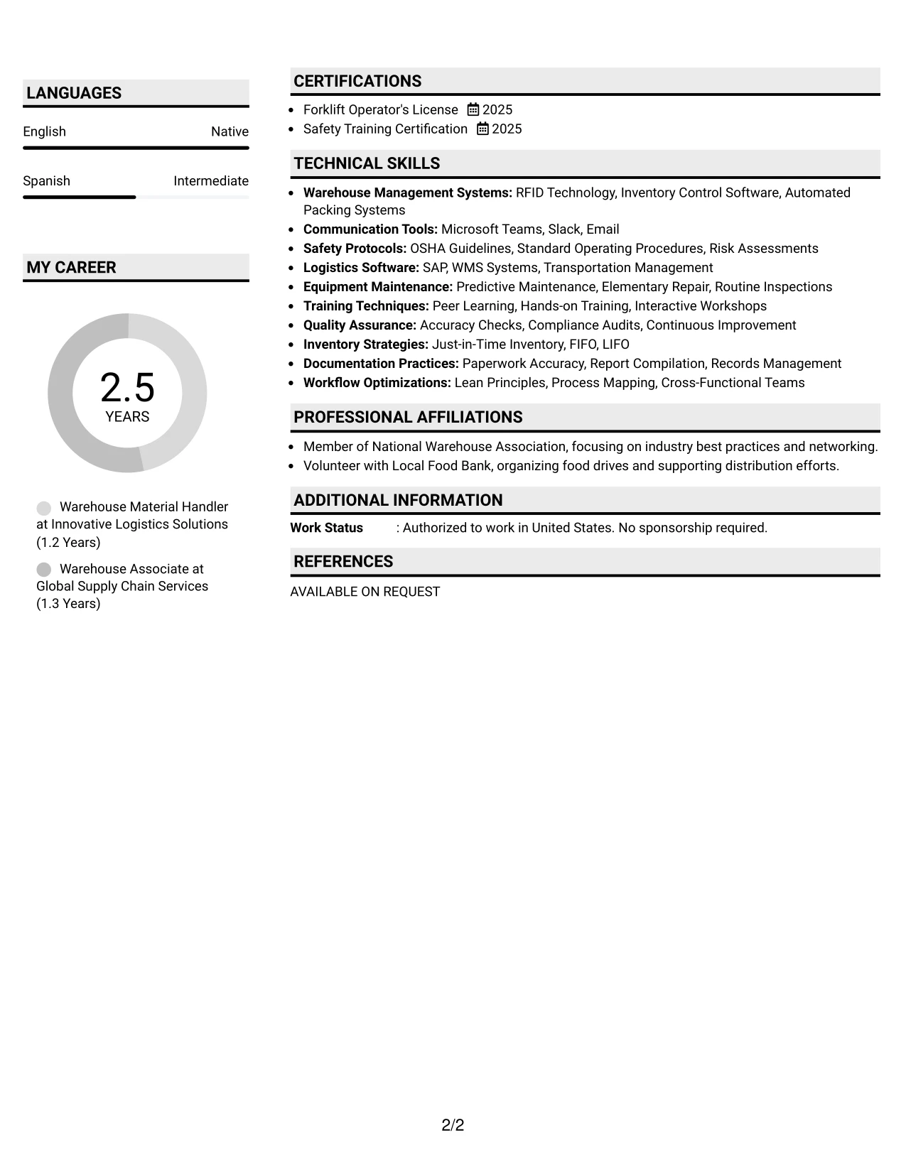 Resume Example Page 2