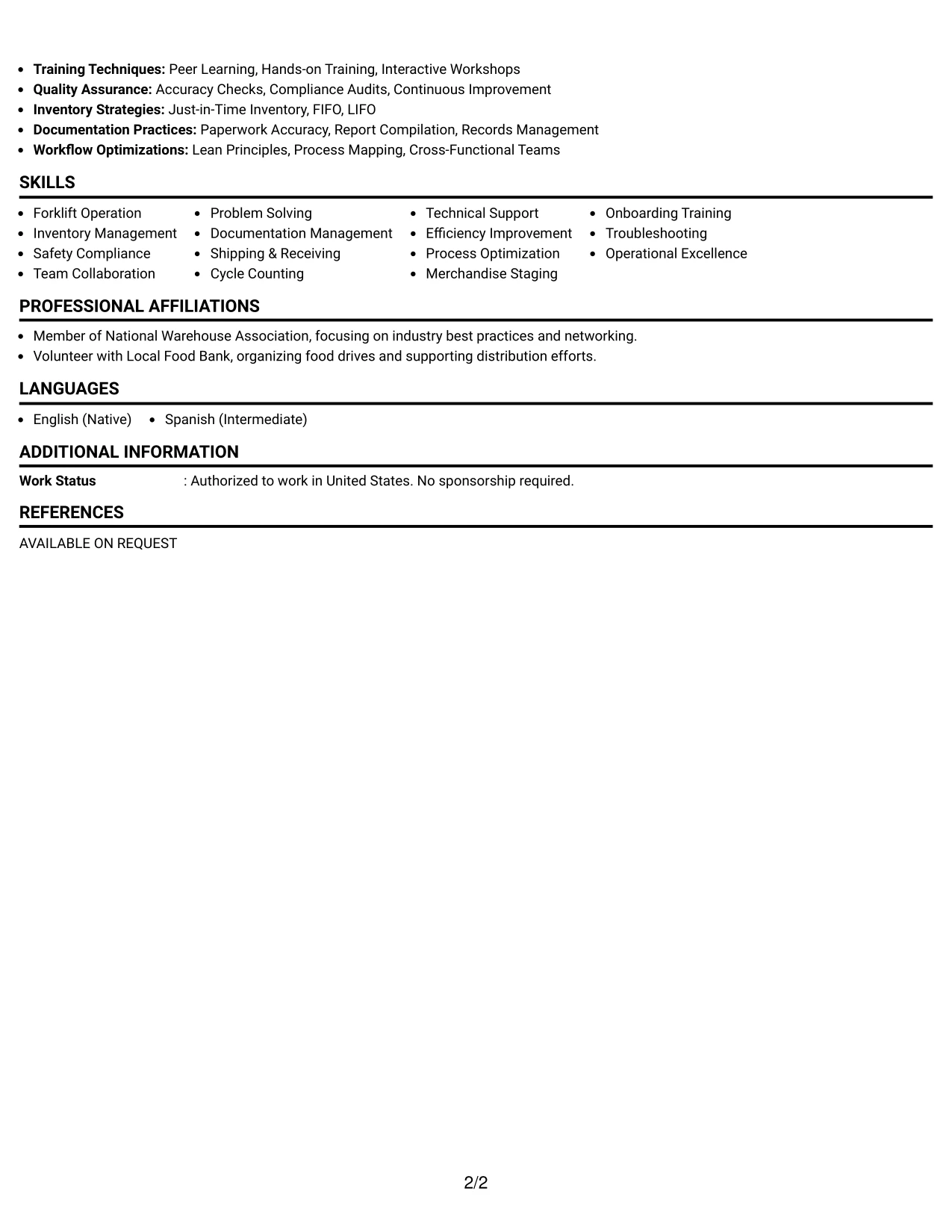 Resume Example Page 2