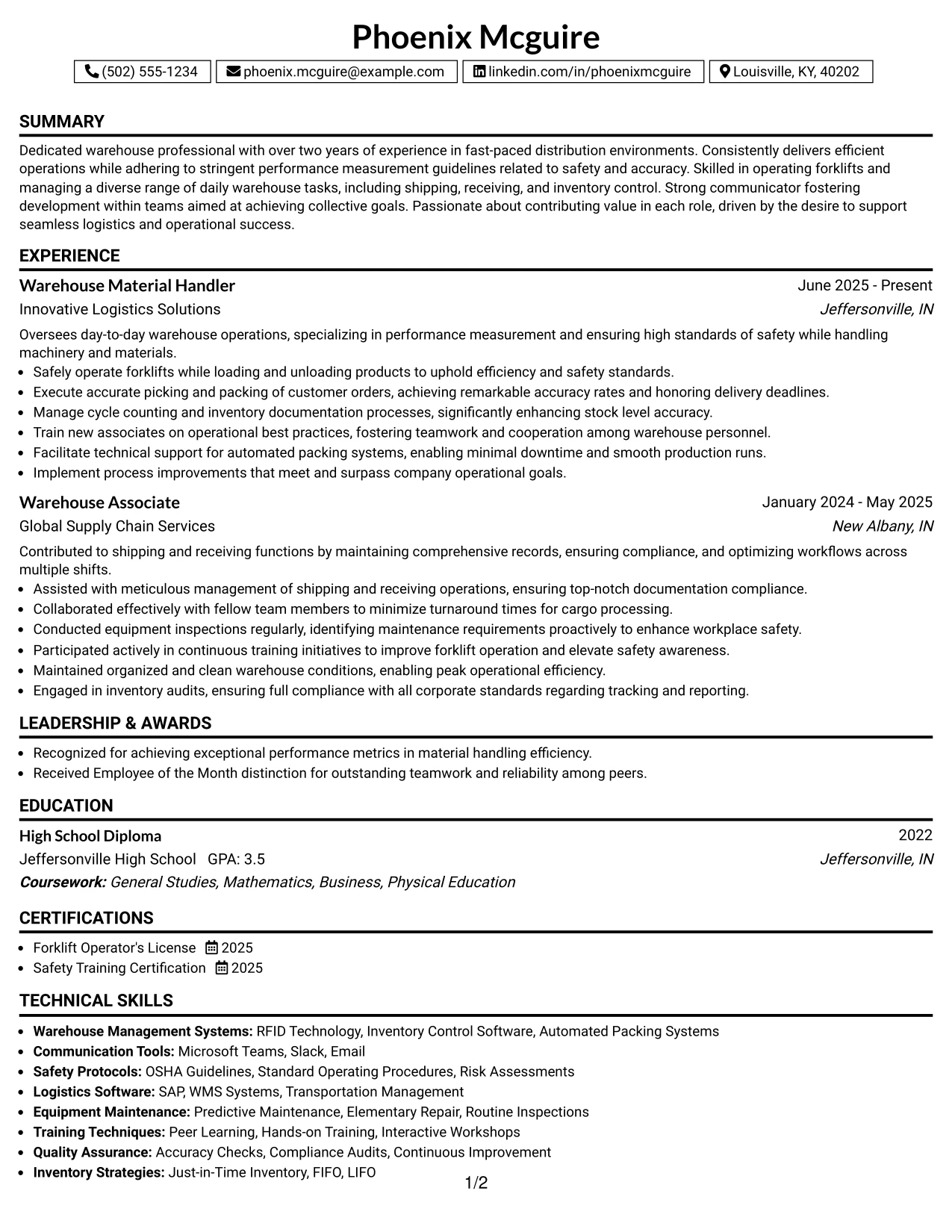 Resume Example Page 1