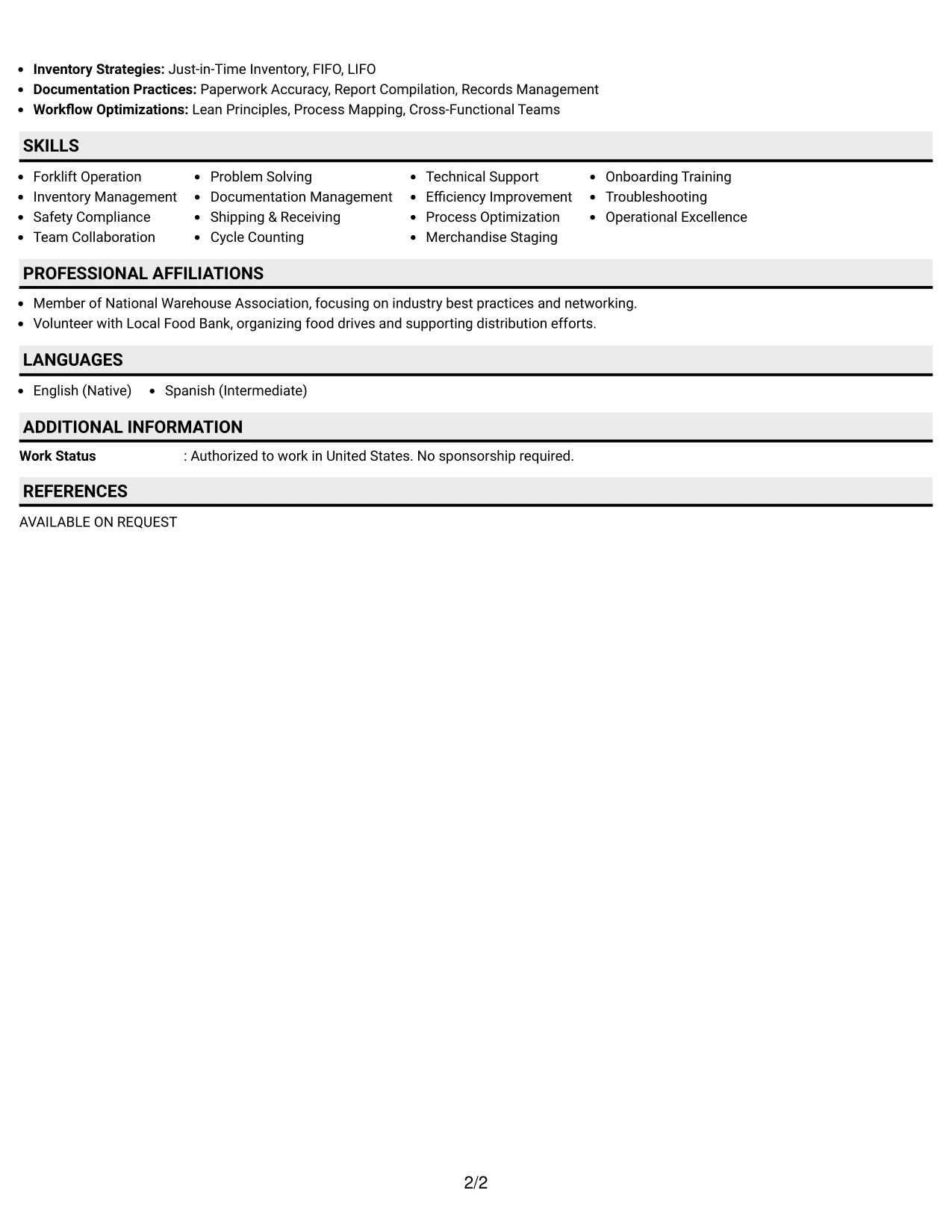 Resume Example Page 2