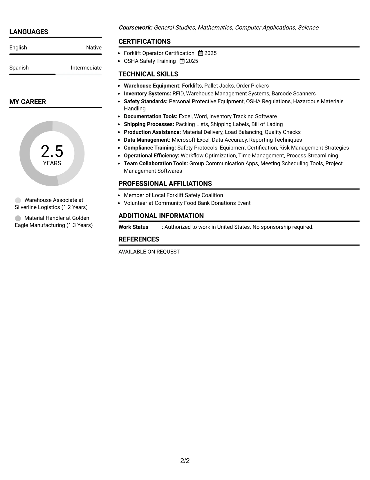 Resume Example Page 2
