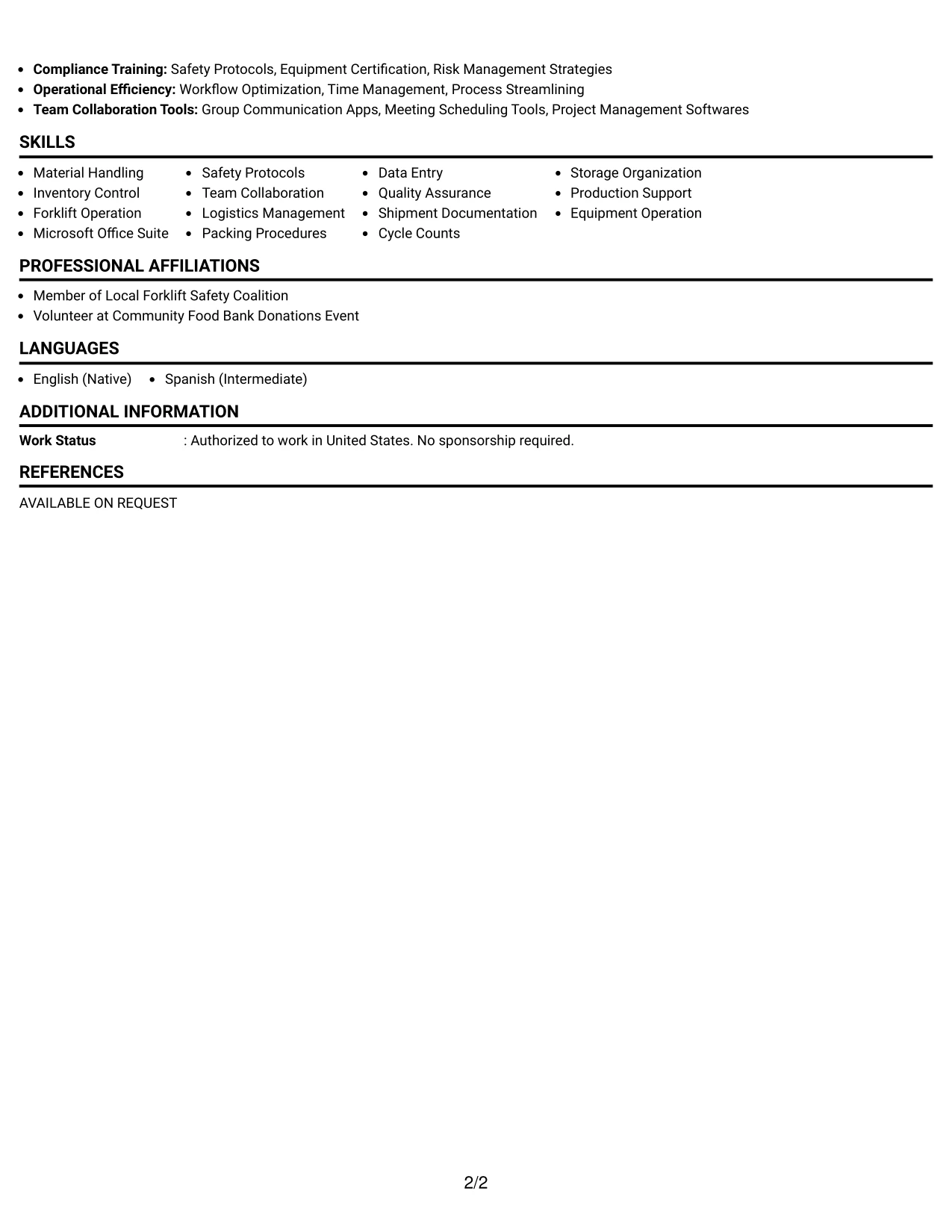 Resume Example Page 2