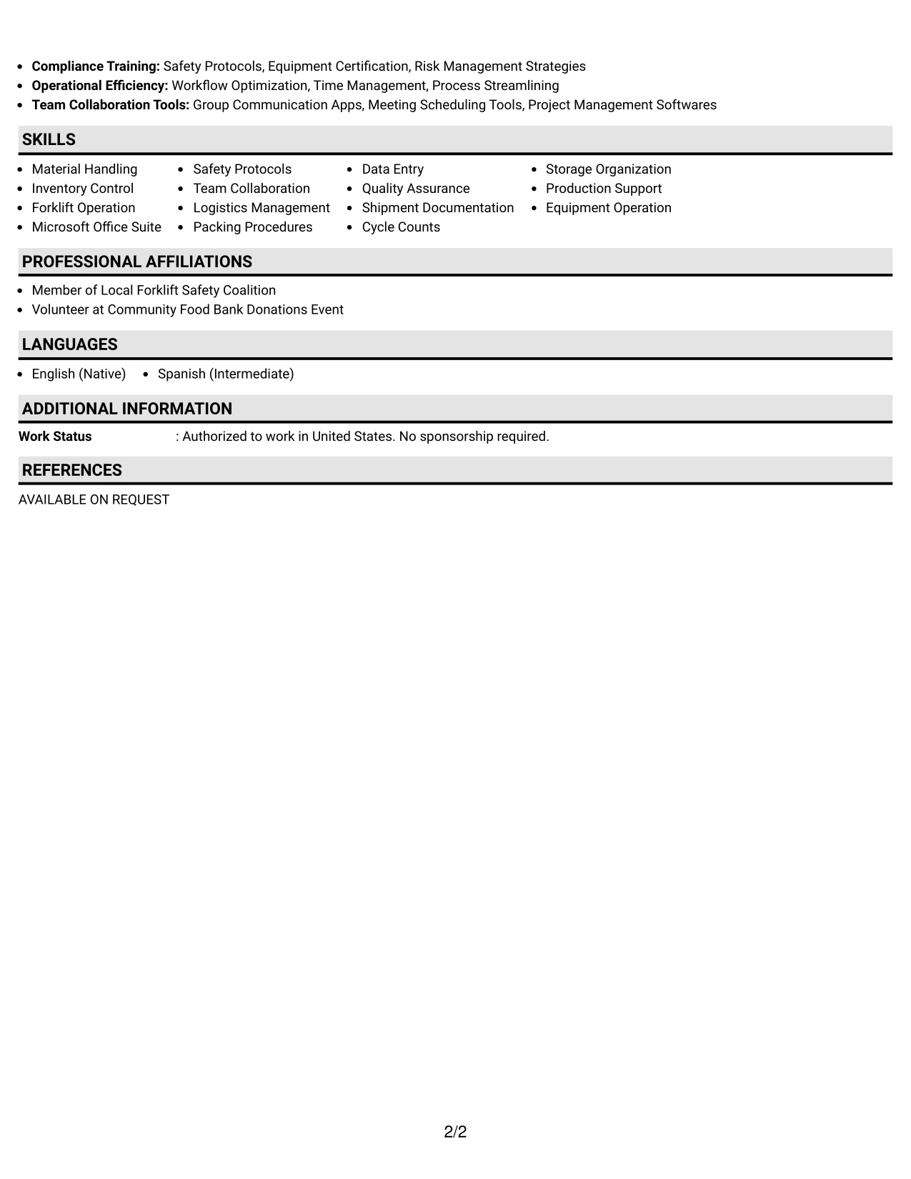 Resume Example Page 2