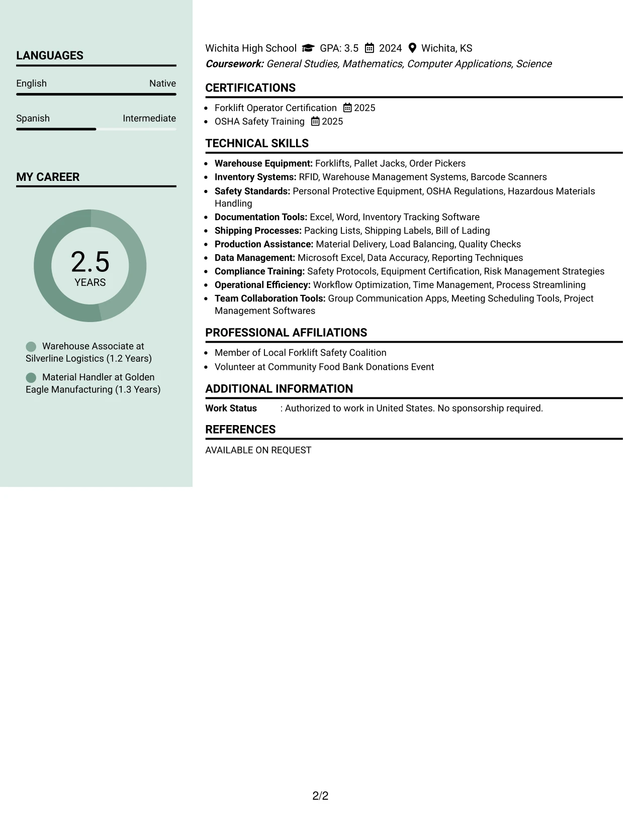 Resume Example Page 2