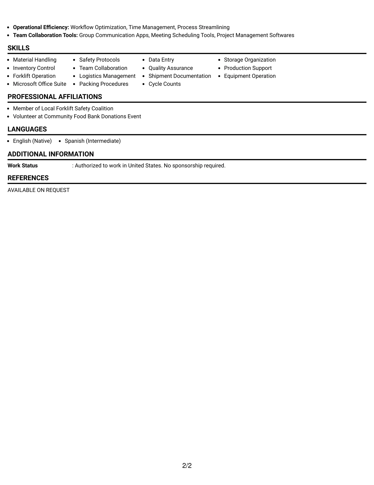 Resume Example Page 2
