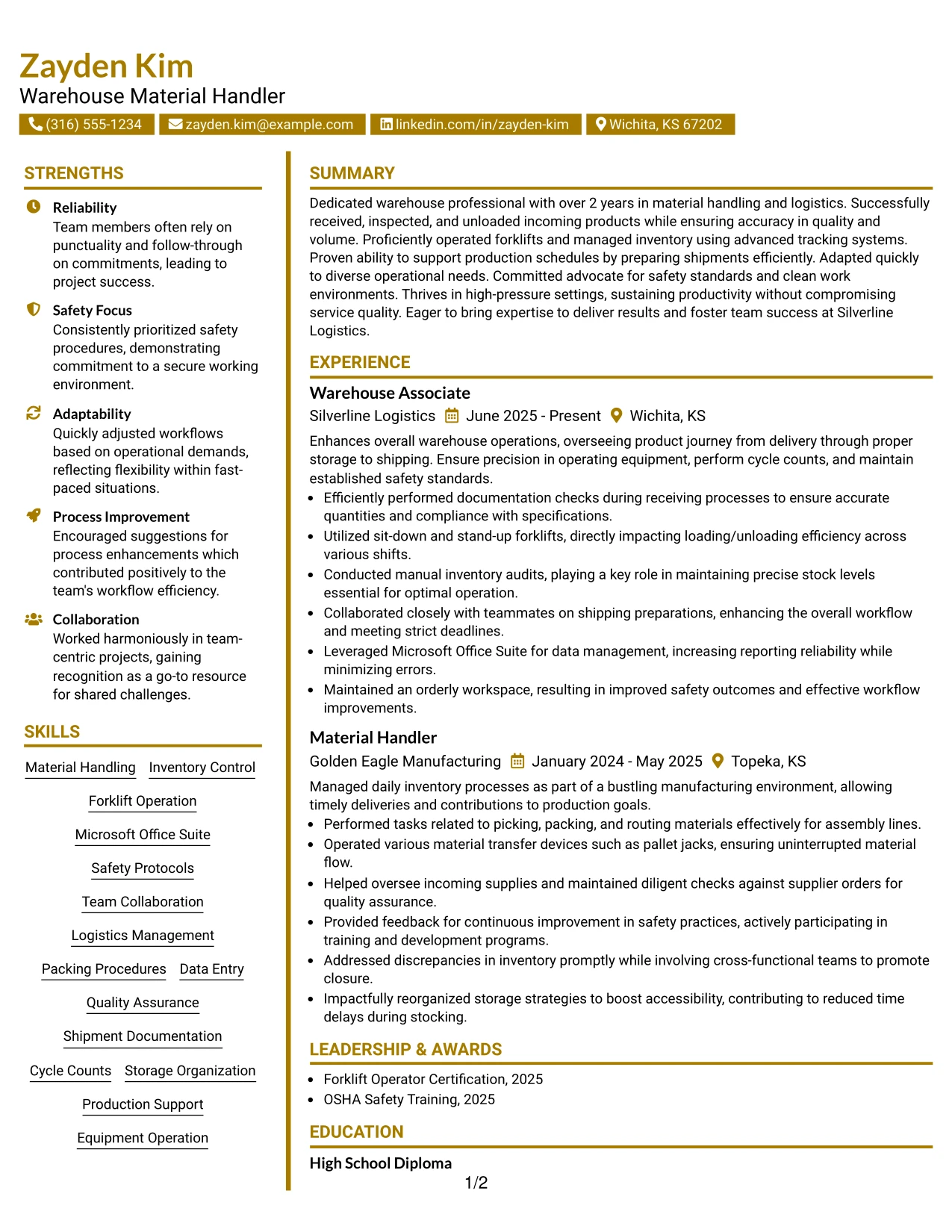Resume Example Page 1