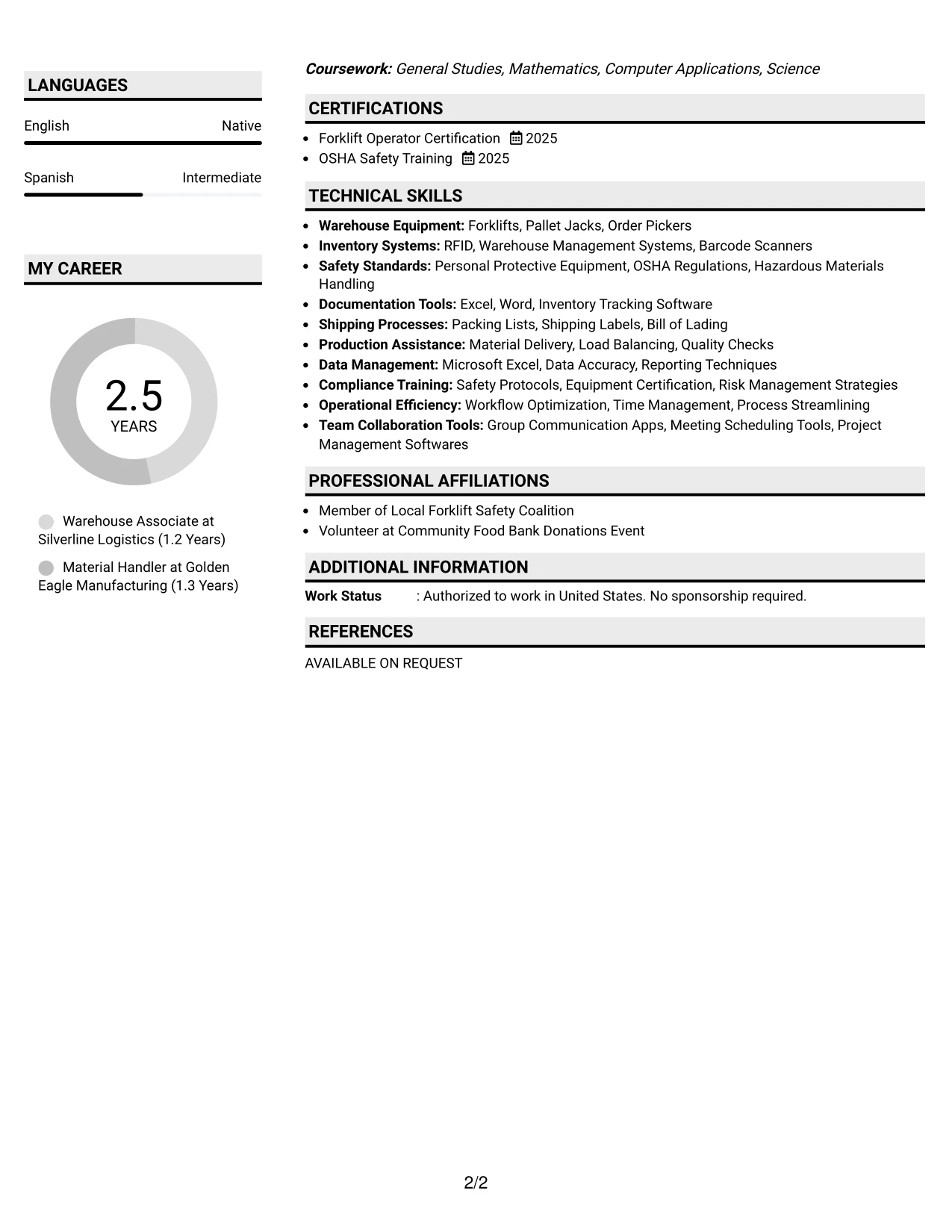 Resume Example Page 2