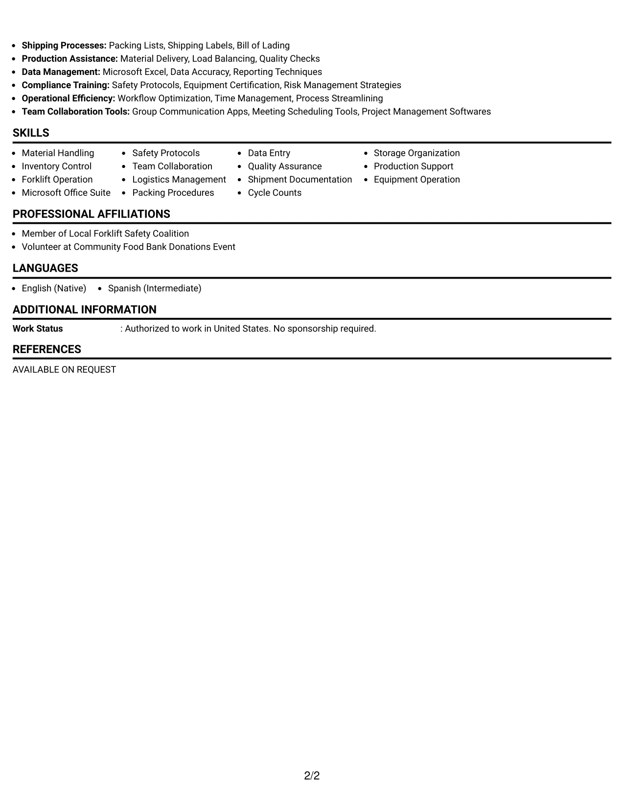 Resume Example Page 2