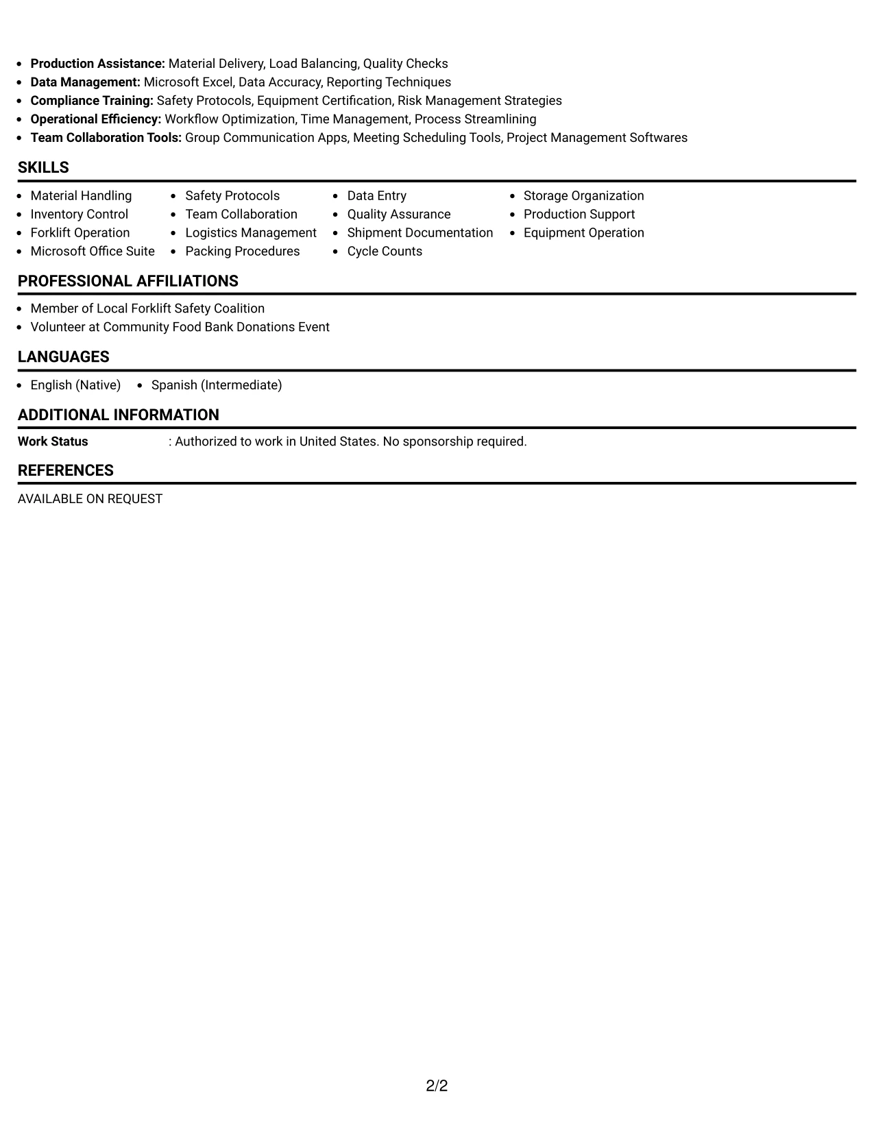 Resume Example Page 2