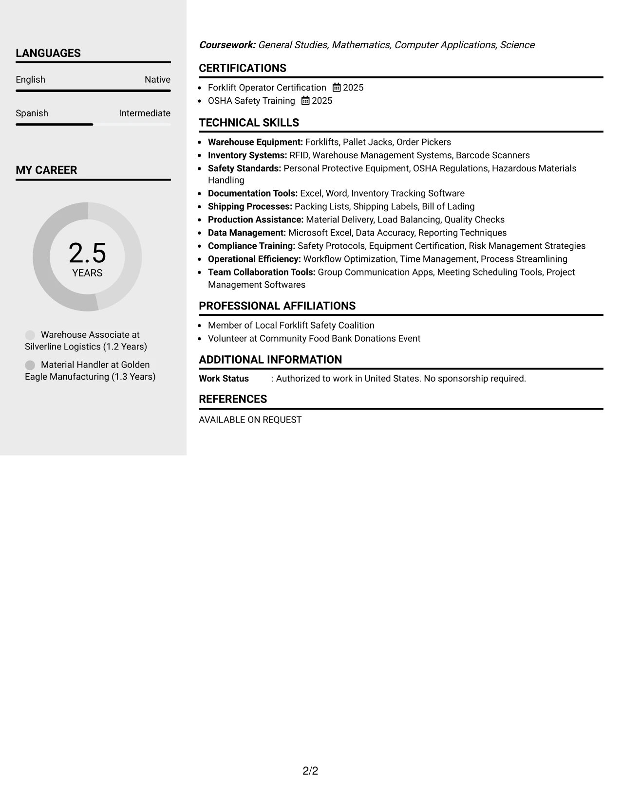 Resume Example Page 2