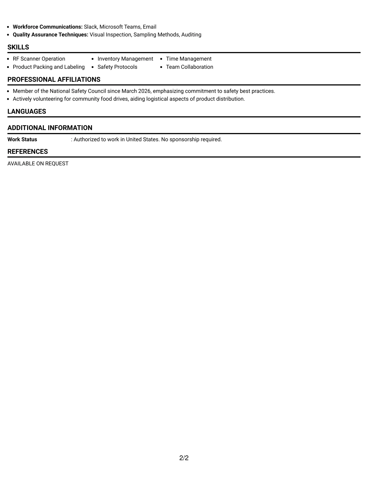 Resume Example Page 2
