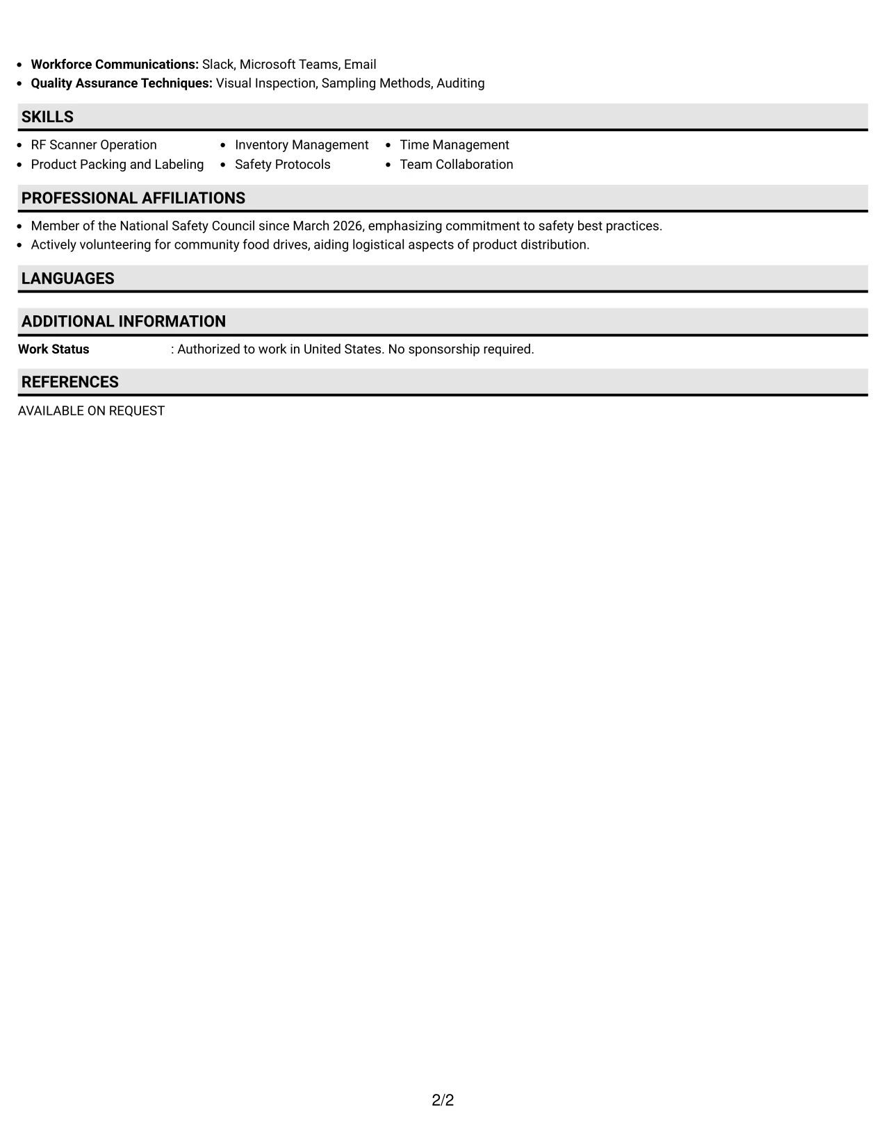 Resume Example Page 2
