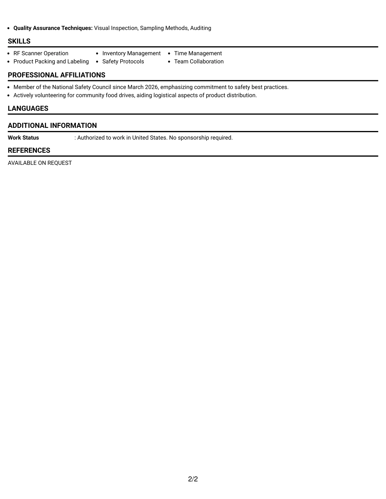 Resume Example Page 2