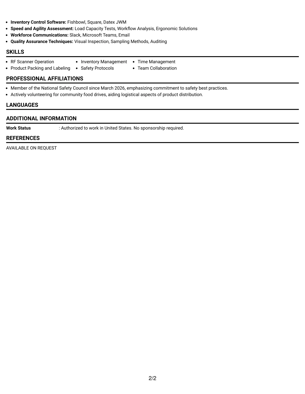 Resume Example Page 2