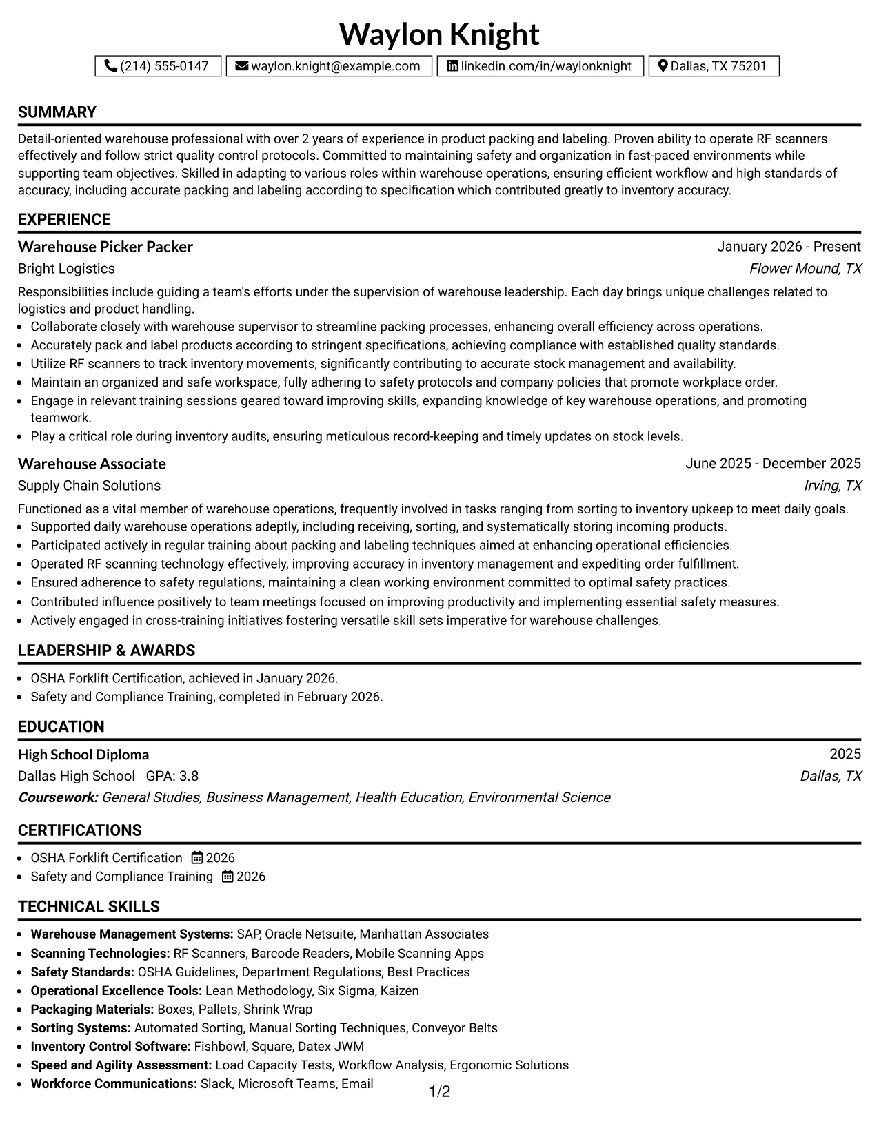 Resume Example Page 1