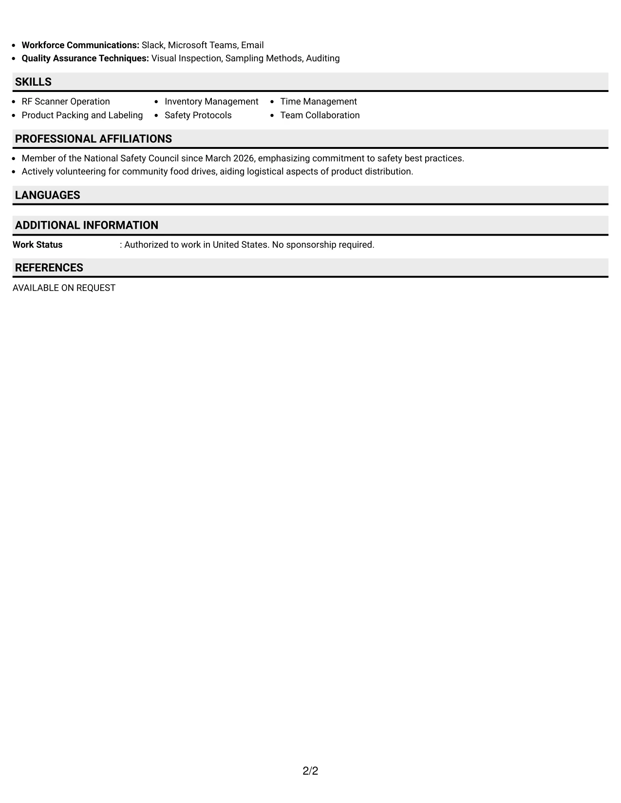Resume Example Page 2