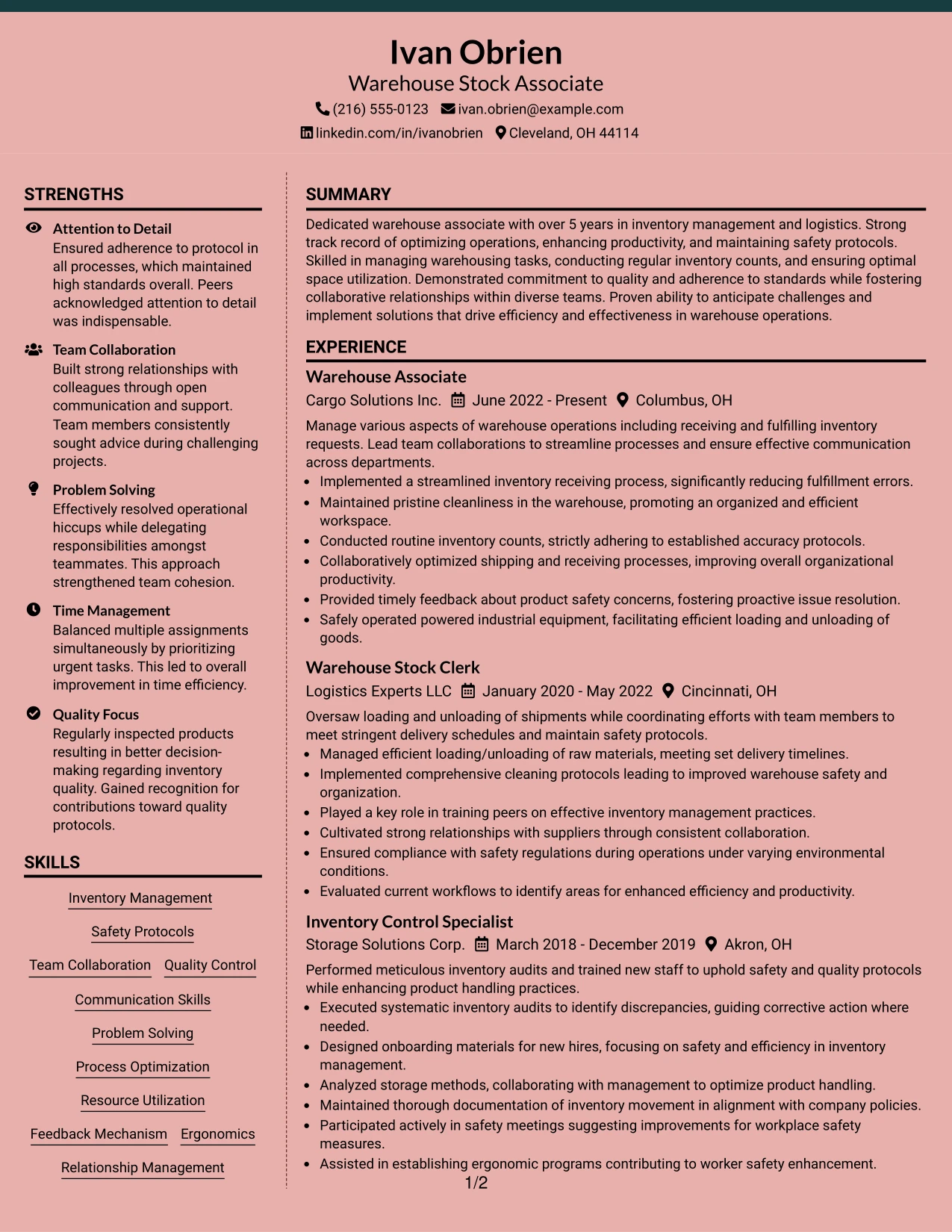 Resume Example Page 1