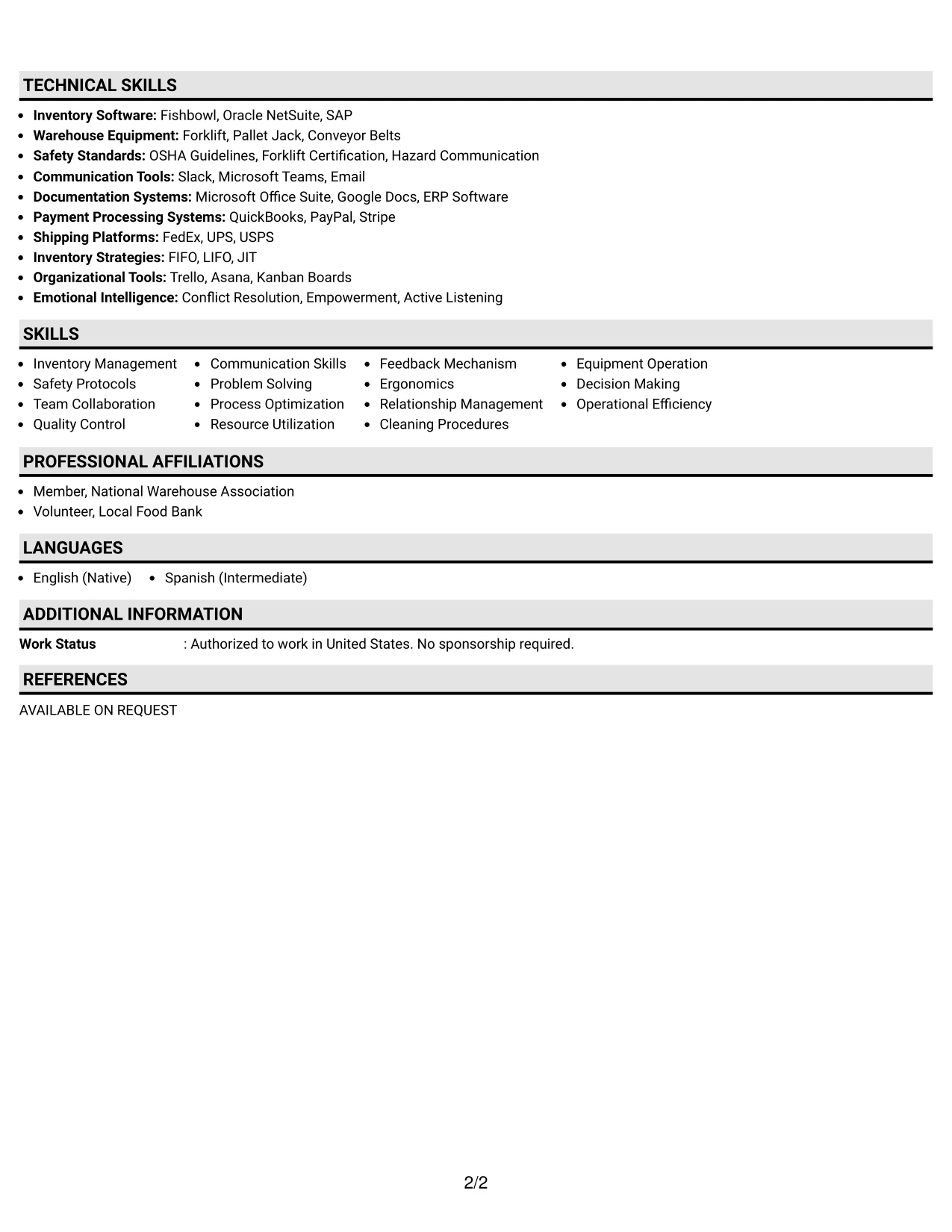Resume Example Page 2